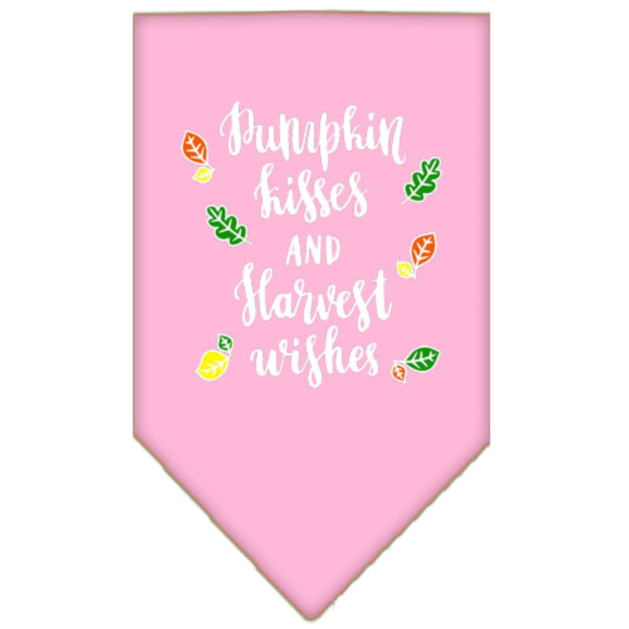 Dog Bandana Screen Printed, &quot;Pumpkin Kisses & Harvest Wishes&quot; Light Pink Large