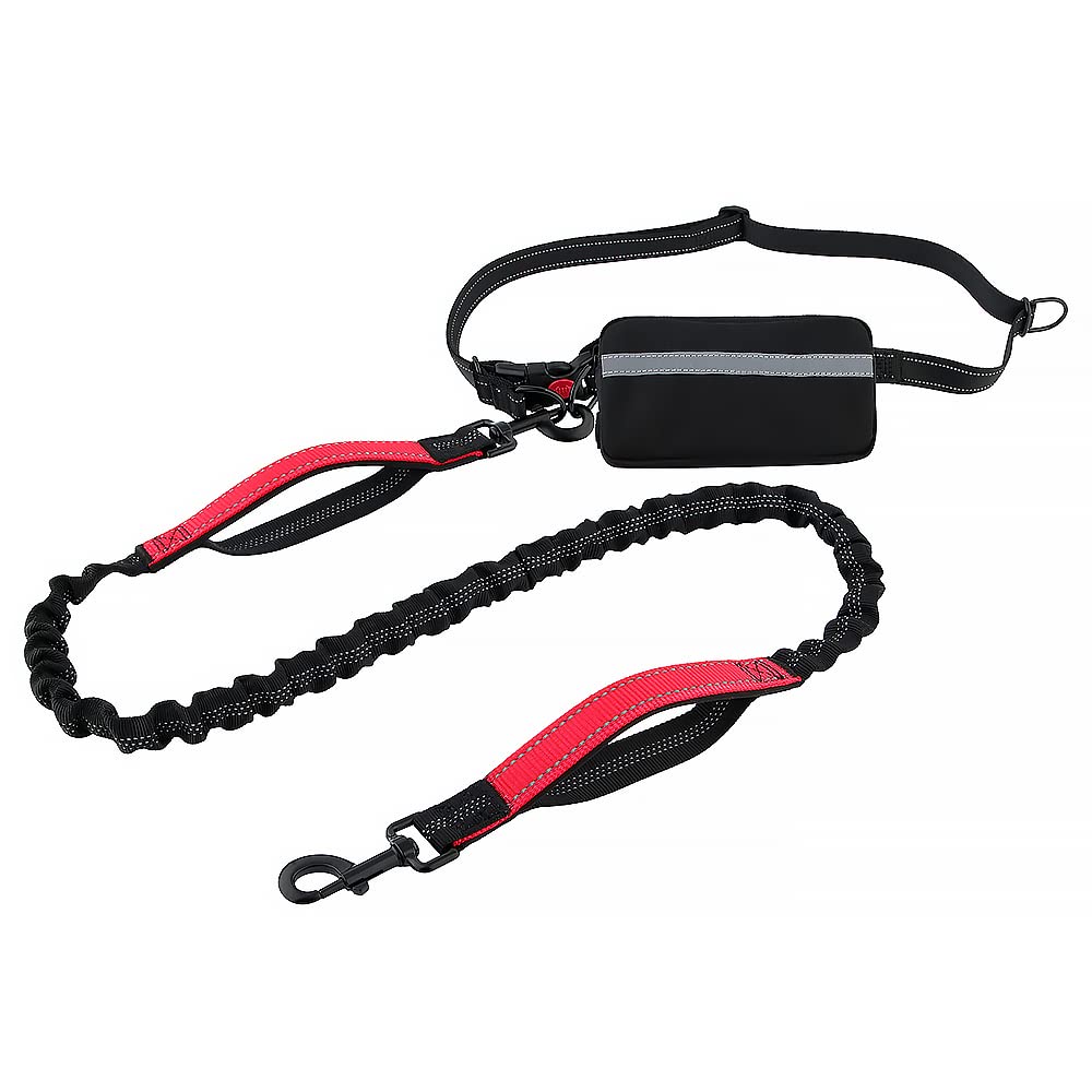 Plutus Pet Hands Free Dog Leash, Soft Padded Dual Handle Retractable Bungee Leash With Reflective Stitches, Adjustable Wasit Lea