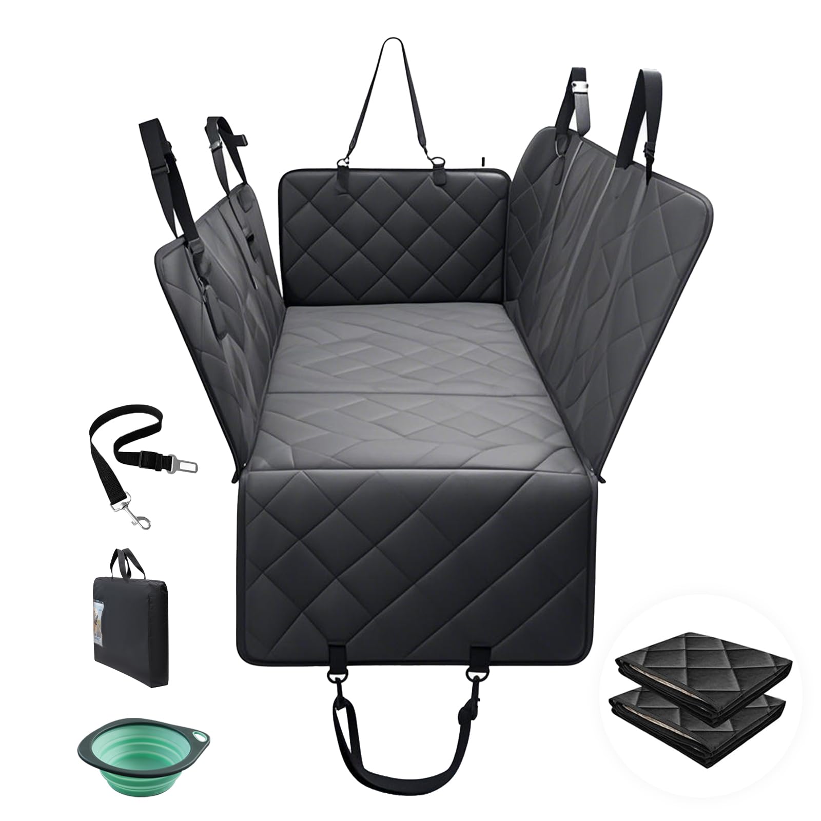 Isagapoy Back Seat Extender For Dogs - Hard Bottom Pet Car Seat Cover (Holds 400Lbs) With Removable Soft Blankets & Travel Porta