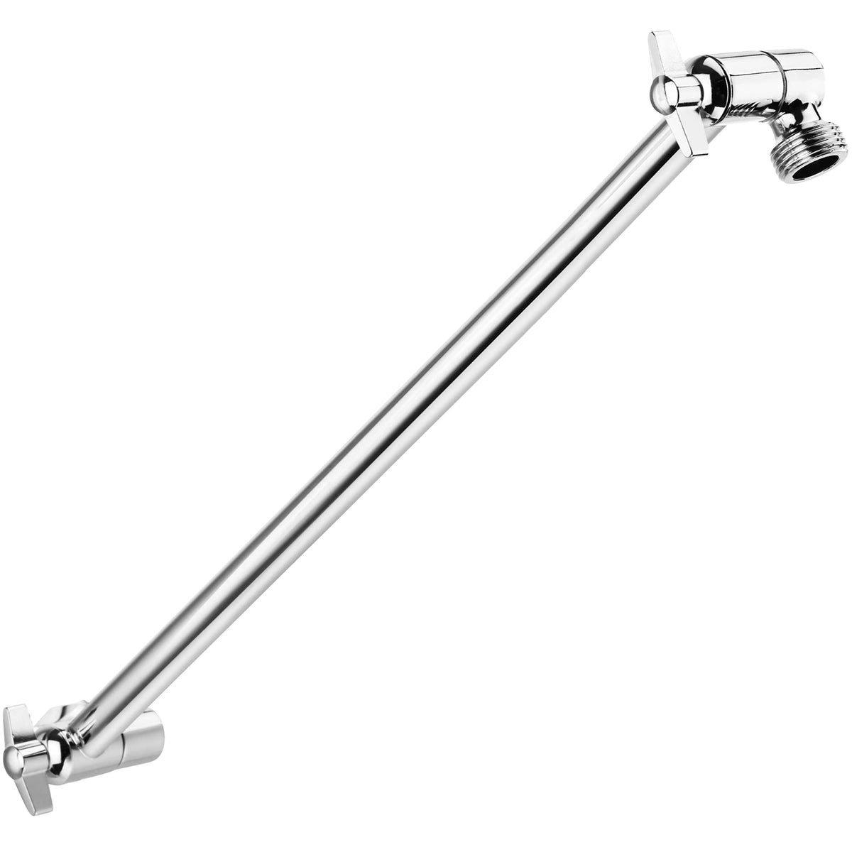 15 Inch Extra Long Adjustable Shower Head Extension Arm With Locking Set Screw, Singing Rain Solid Brass Chrome Finish Angle Hei
