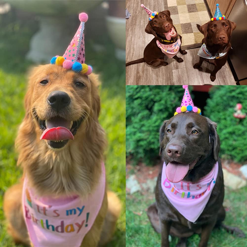 Pupteck Dog Birthday Bandana Scarfs With Cute Doggie Birthday Party Hat