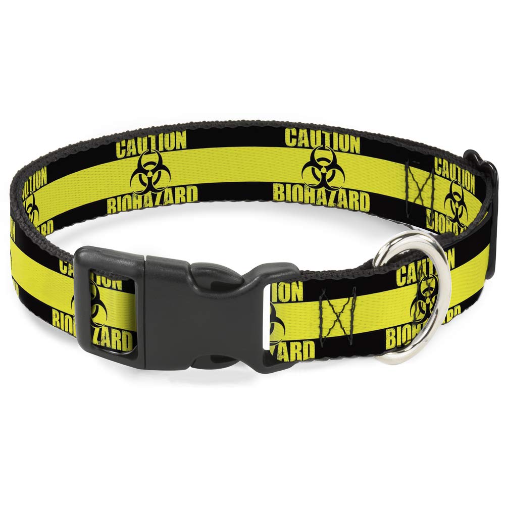 Buckle-Down 8-12' Caution Biohazard Black/Yellow Plastic Clip Collar, Narrow Medium