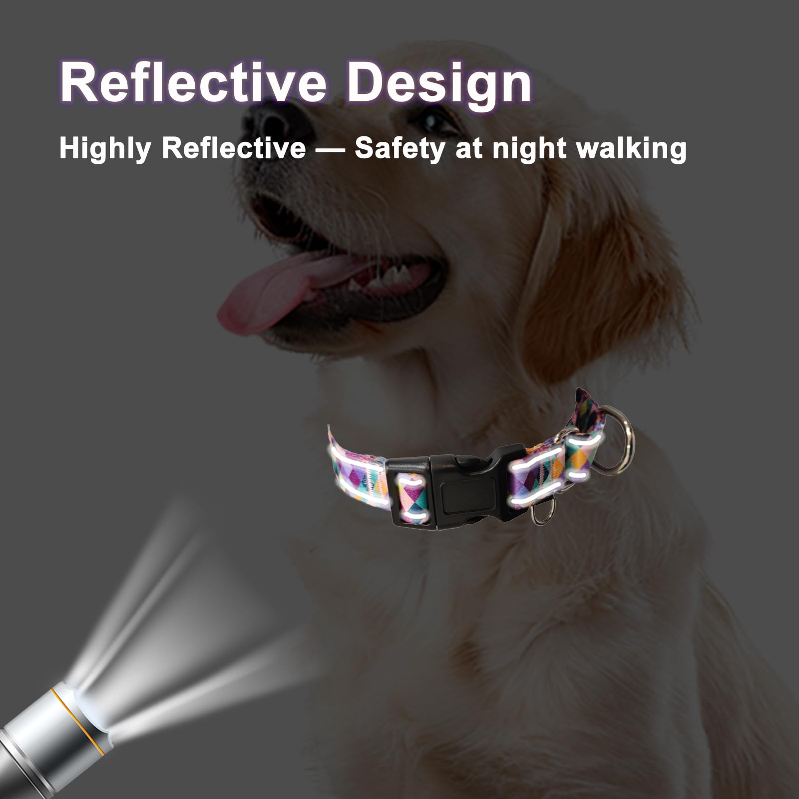 Fidohug Reflective Martingale Collar For Dogs With Quick Release Buckle No Pull Training Dog Collars (Colorful Geometric, Medium