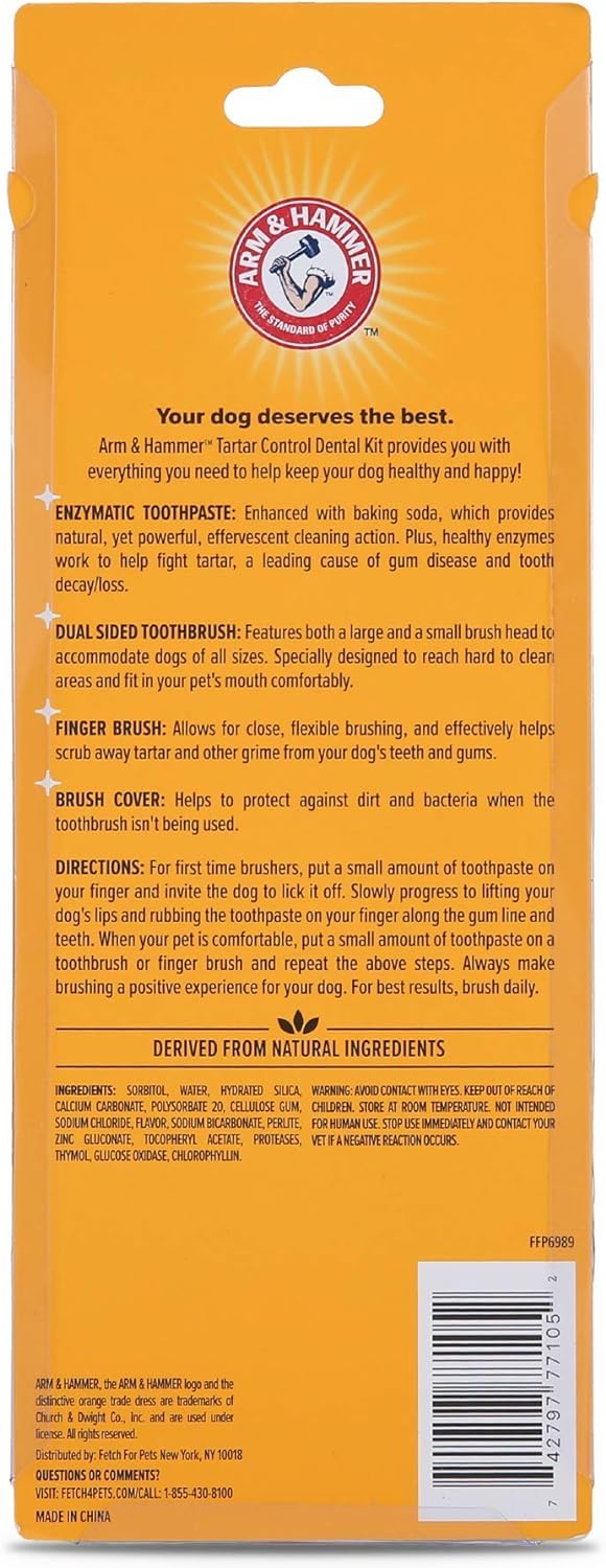 Arm & Hammer for Pets Tartar Control Kit for Dogs 3-Piece Kit Contains Toothpaste, Toothbrush & Fingerbrush Reduces Plaque & Tar