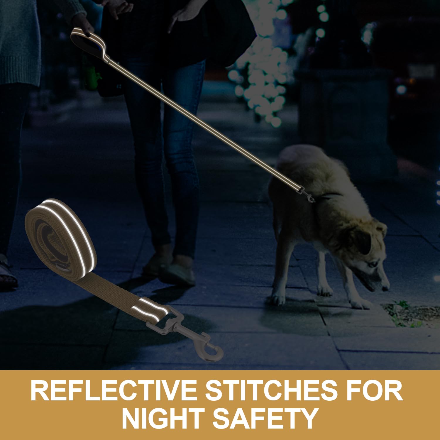 Usunyvora Reflective Nylon Dog Leash For Walking,Strong Dog Leash With Padded Handle For Medium And Large Dogs,4 Ft,Camel