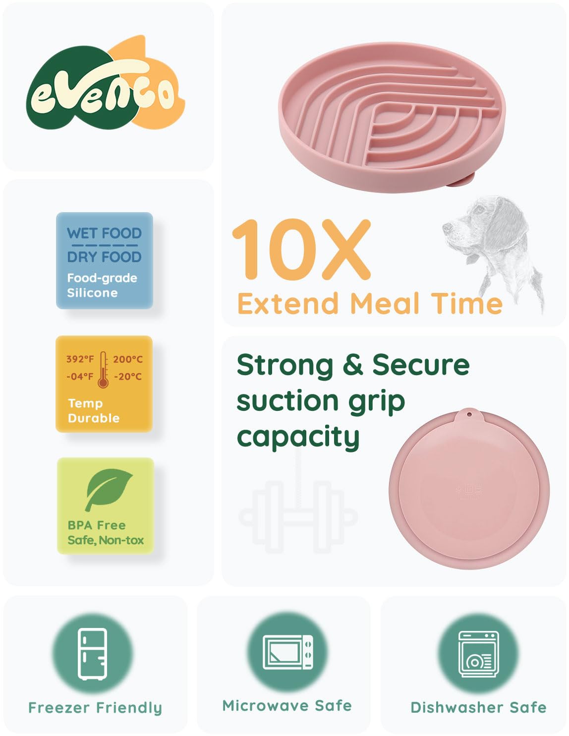 Evenco Slow Feeder Dog Bowls, Slowdown Bowl - Silicone Dog Feeding Bowls With Suction Cups For Puppies, Modern Lick Mat Design,