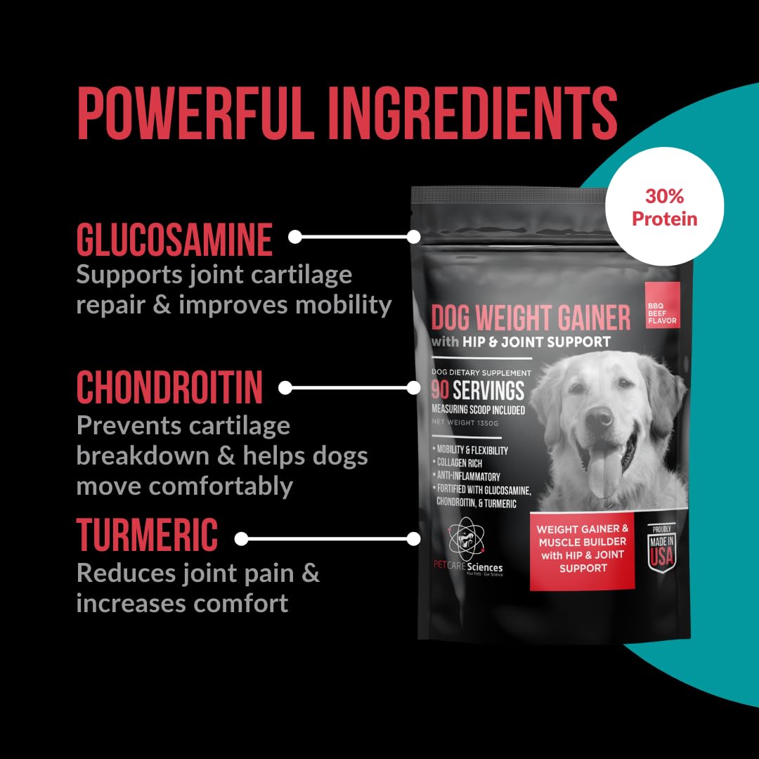 PET CARE Sciences Dog Weight Gainer with Hip and Joint Support - Weight Gain Supplements for Dogs - Canine and Dog Muscle Builde