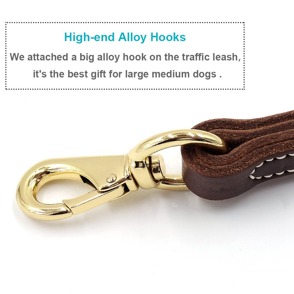 Fairwin Leather Short Dog Leash 12' - Short Dog Traffic Lead Leash For Large Dogs Training And Walking (Width: 3/4') (Brown-New)