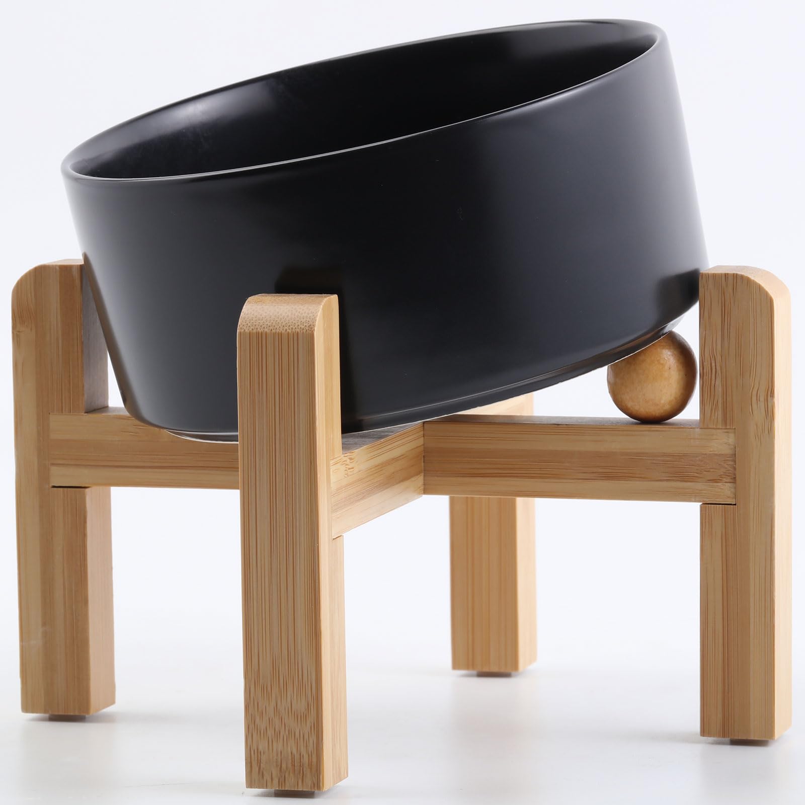 Petygooing Black Elevated/Raised 15Slanted Ceramic Dog Bowl for Small and Medium Breeds, Tilted Anti Slip Pet Feeding Bowl,Food 