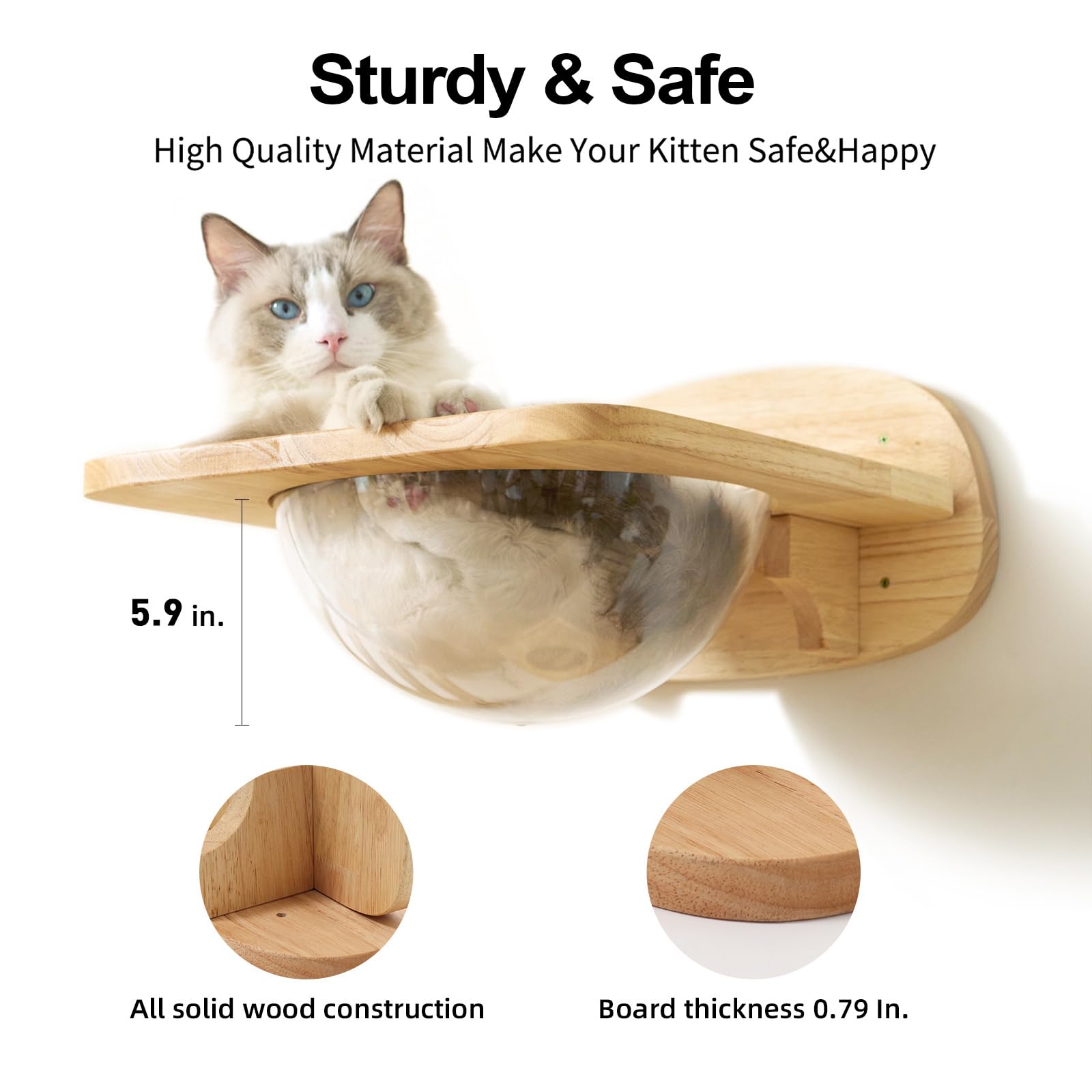 Fukumaru Cat Wall Furniture Set, Transparent Capsule Kitten Walls Shelves With 2 Pcs Pedals - Premium Kitty Bed For Sleeping, Pl