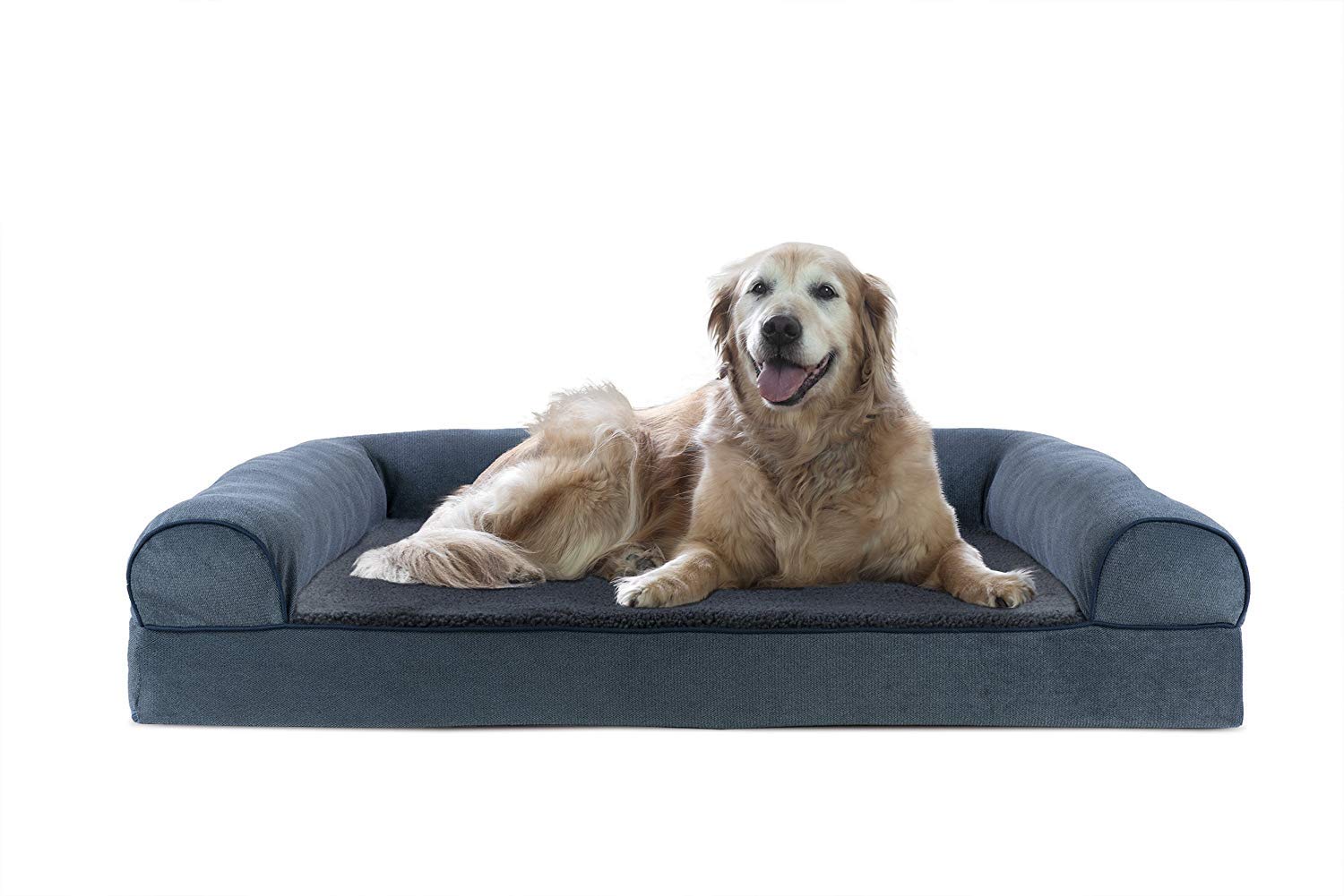 Furhaven Cooling Gel Dog Bed for Large Dogs w/ Removable Bolsters & Washable Cover, For Dogs Up to 95 lbs - Sherpa & Chenille So