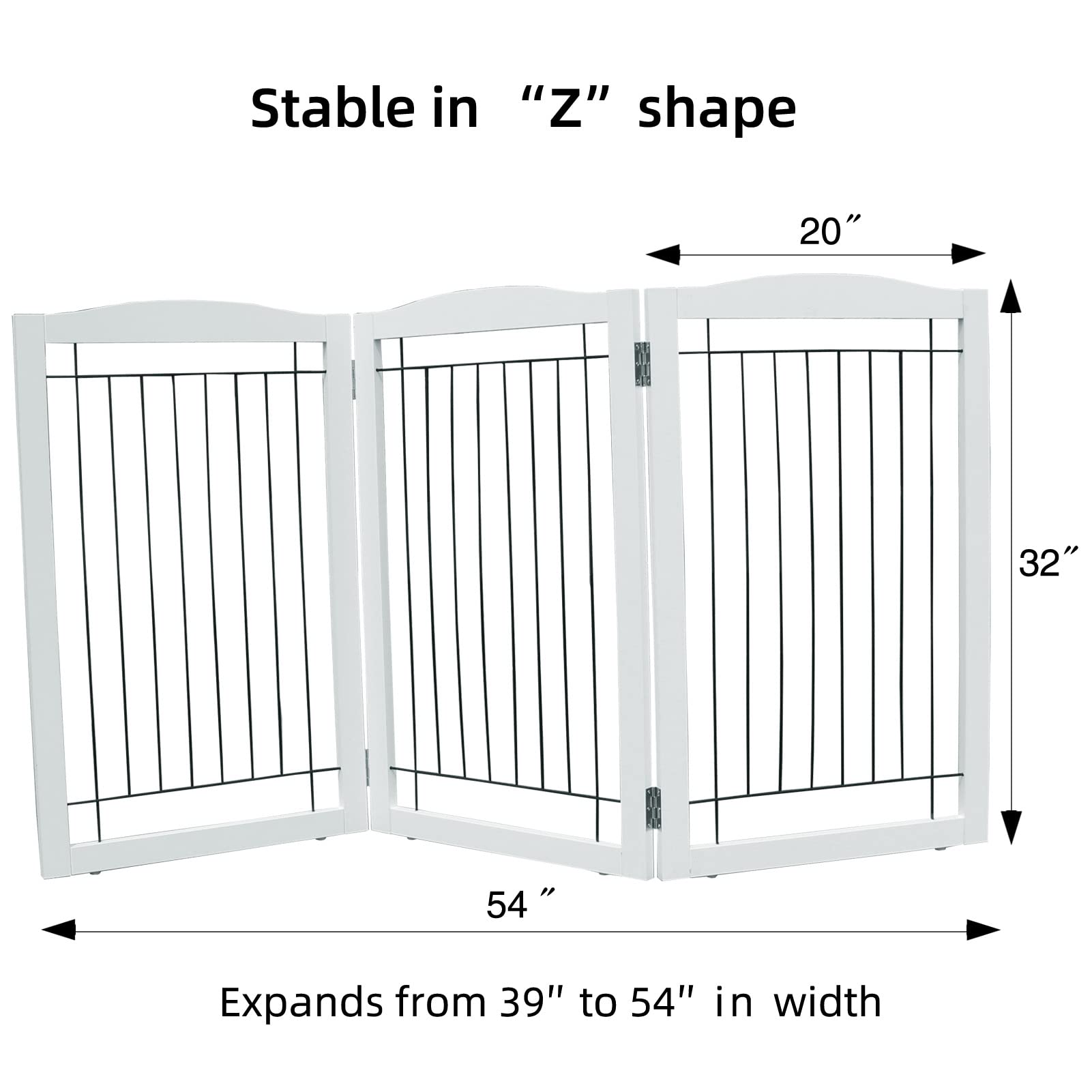 Zjsf Freestanding Foldable Dog Gate For House Extra Wide Wooden White Indoor Puppy Gate Stairs Dog Gates Doorways