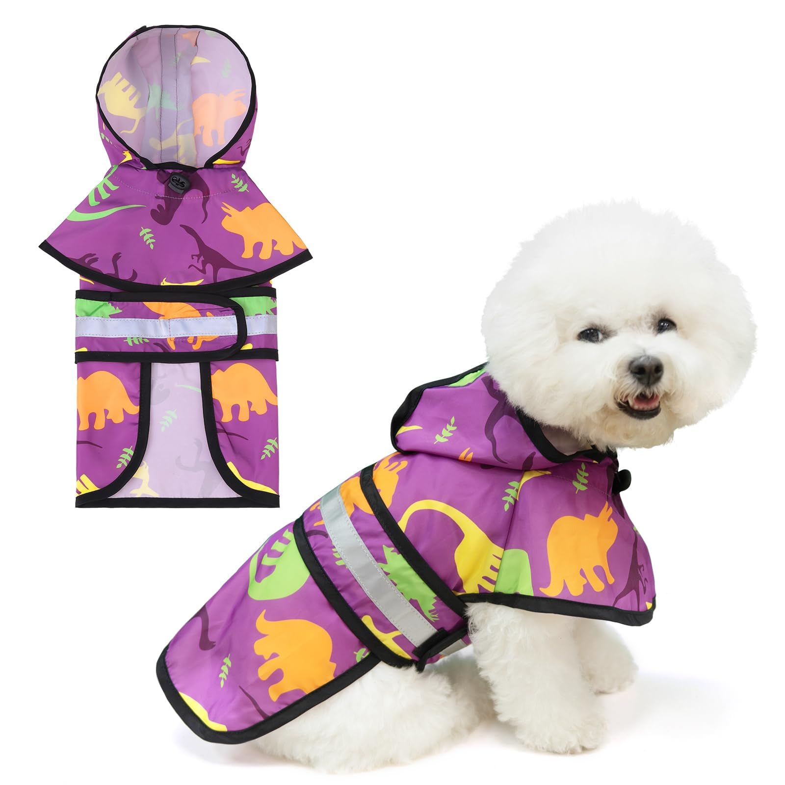 KOOLTAIL Dog Raincoat Hooded Slicker Poncho with leash hole, DRaincoat for Small Medium Dogs, Waterproof Doggie Rain Jacket with