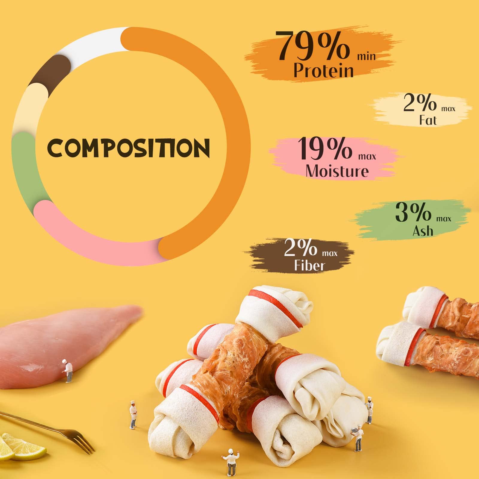 ASMPET Dog Treats Chews, 6.5 Chicken Wrapped Rawhide Knotted Bones Dental Care Chews for Small Medium Large Breeds(Packs of 4)