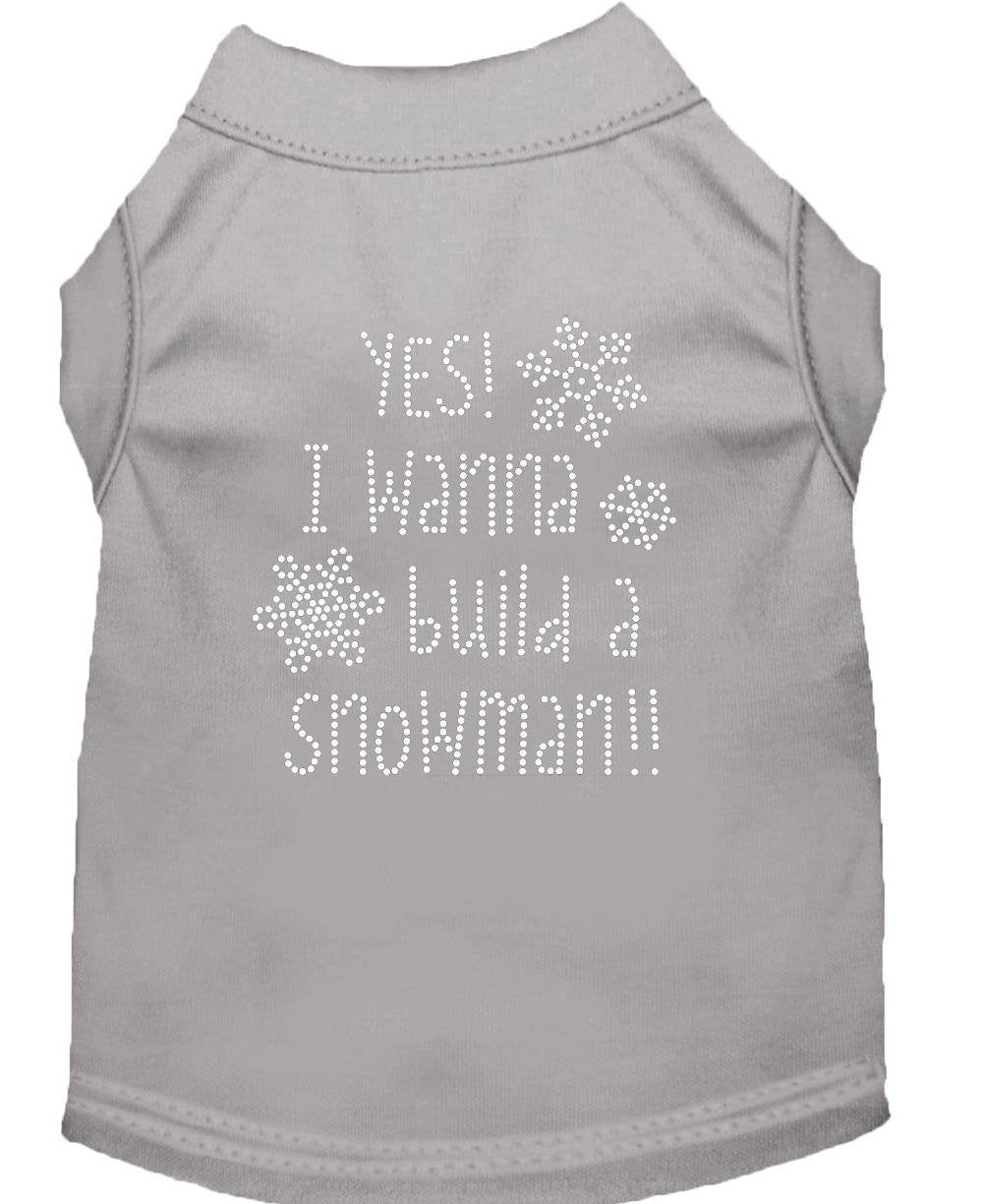 Christmas Pet Dog & Cat Shirt Rhinestone, 'Yes, I Want To Build A Snowman' Gray 3Xl (25-35 Lbs.)