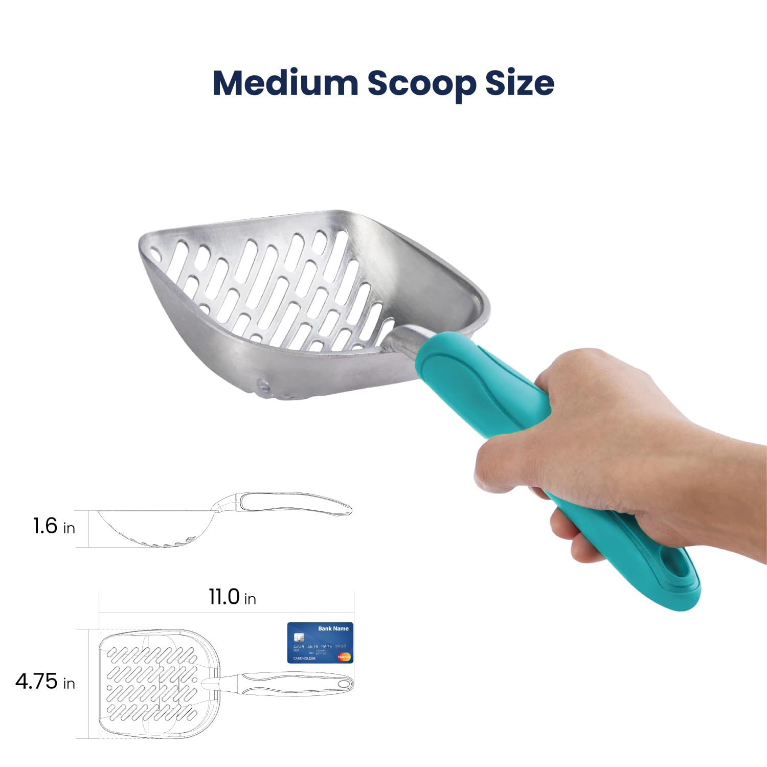 Wepet Cat Litter Scoop, Aluminum Alloy Sifter, Kitty Metal Scooper, Deep Shovel With Diagonal Sifting Hole, Long Handle, Kitten
