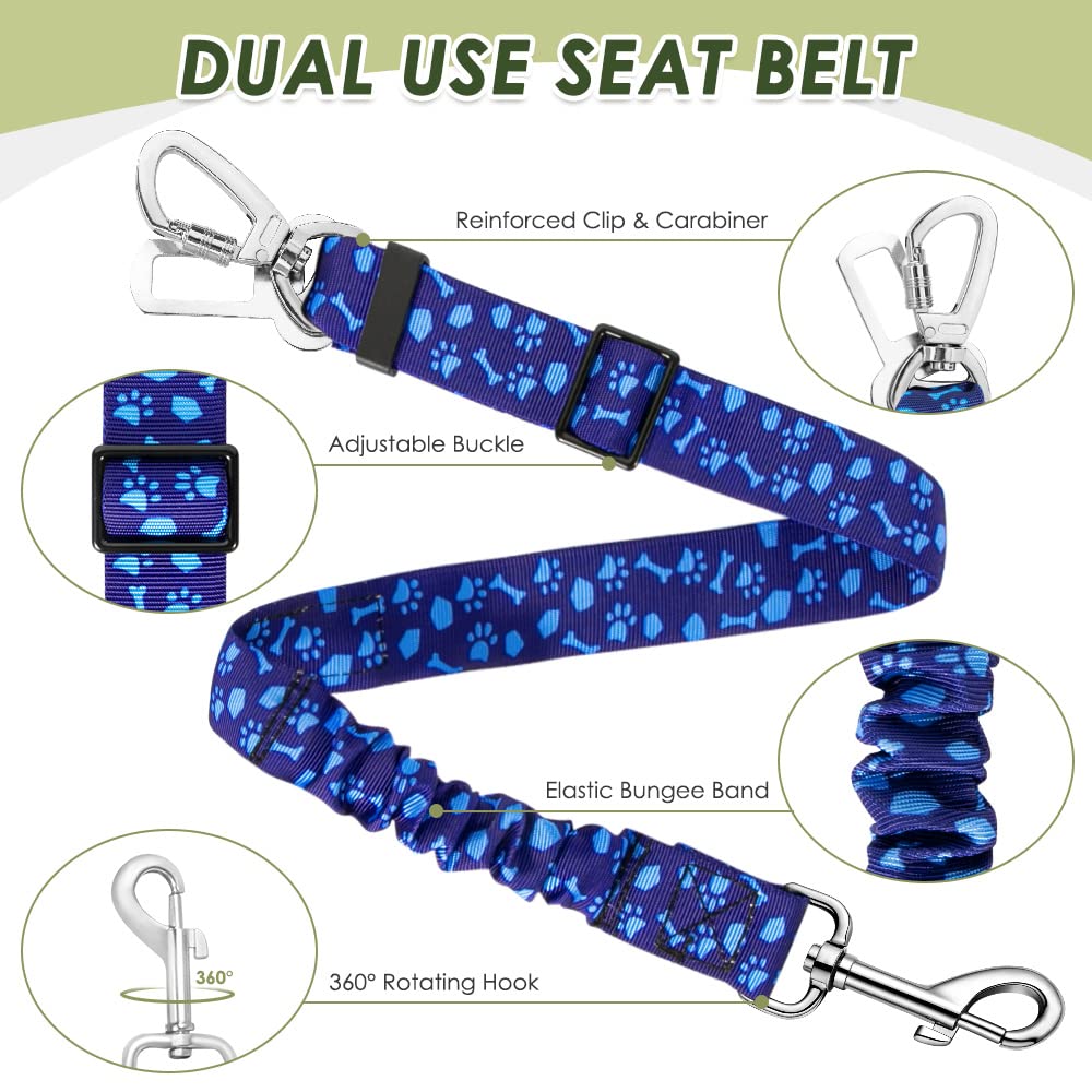 SlowTon Dog Seatbelt, 2 Pack Dog Seat Belt Car Leash Adjustable Elastic Bungee Buffer Heavy Duty Nylon Reflective Pet Safety Tet