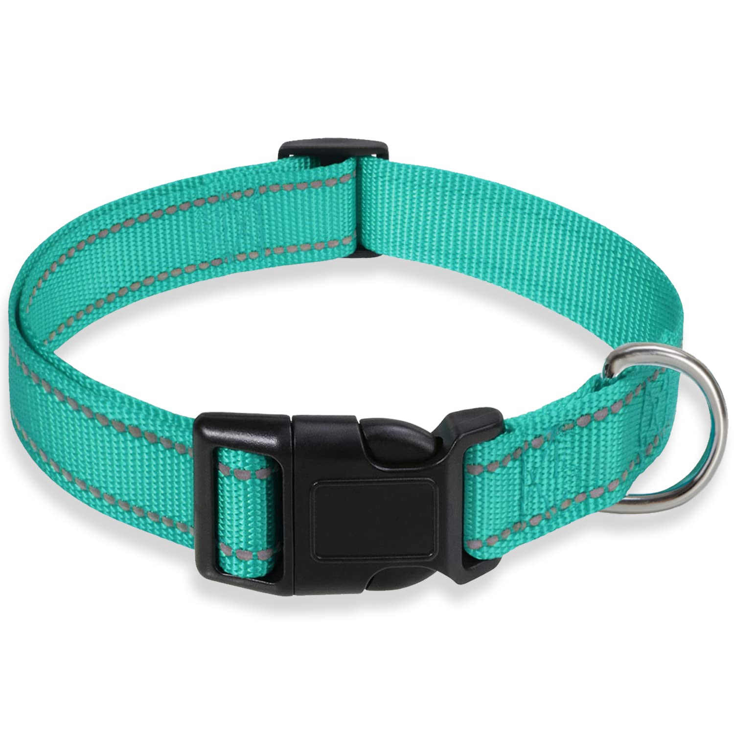 Reflective Dog Collar With Buckle Adjustable Safety Nylon Collars For Small Medium Large Dogs, Green M