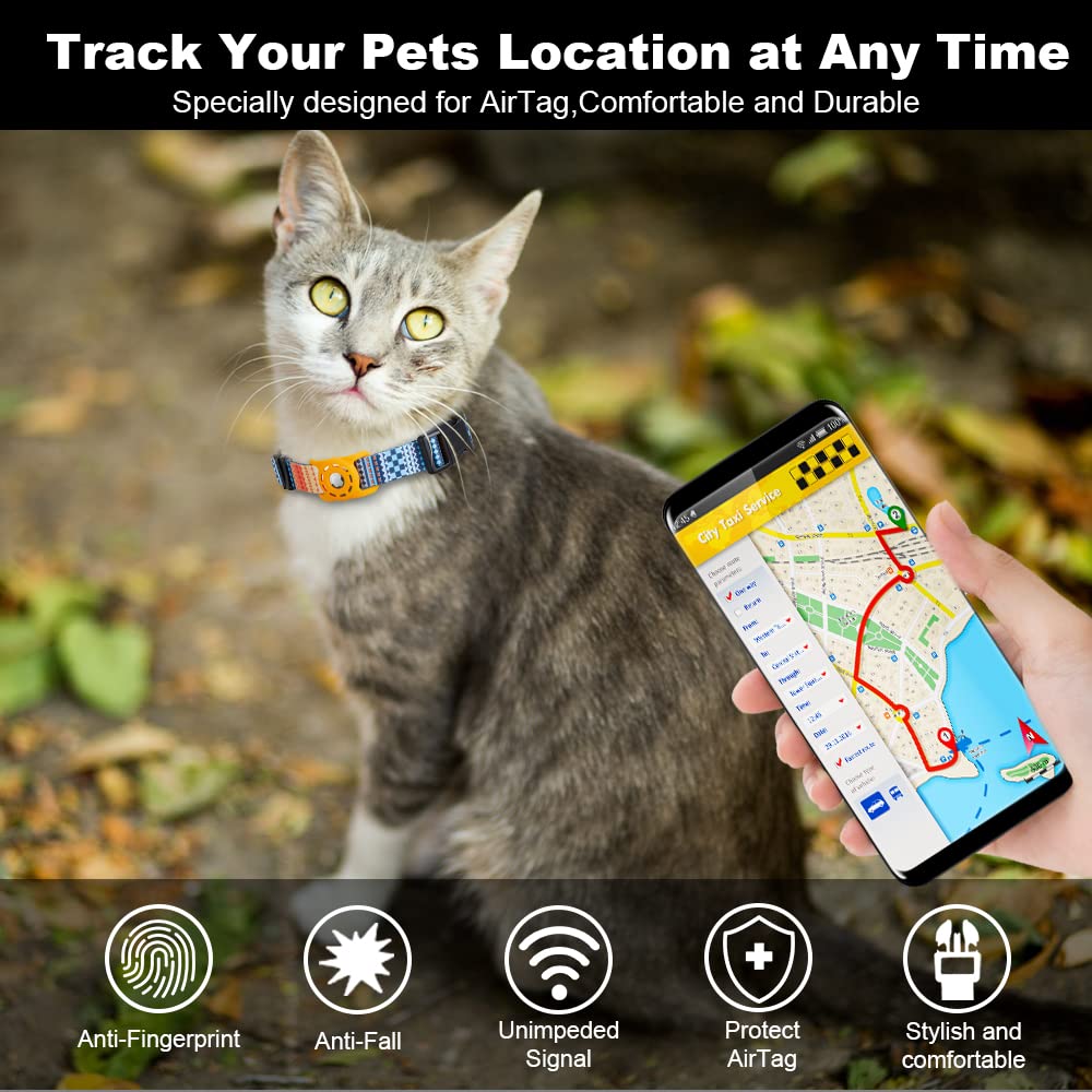 Konity Airtag Cat Collar, Compatible With Apple Airtag, Polyester Pet Kitten Puppy Collar With Silicone Airtag Holder For Small