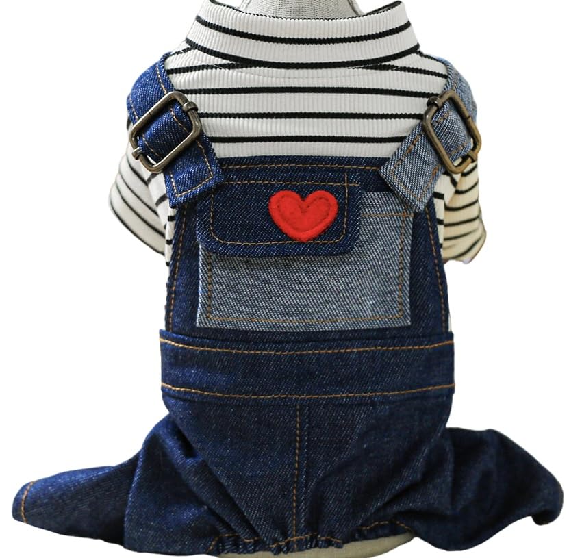 Petangel Small Dog Outfits Denim Overalls Classic Stripe Shirts Bib Pants For Cats Cool Dog Clothes Doggie Jean Jumpsuit Onesie 