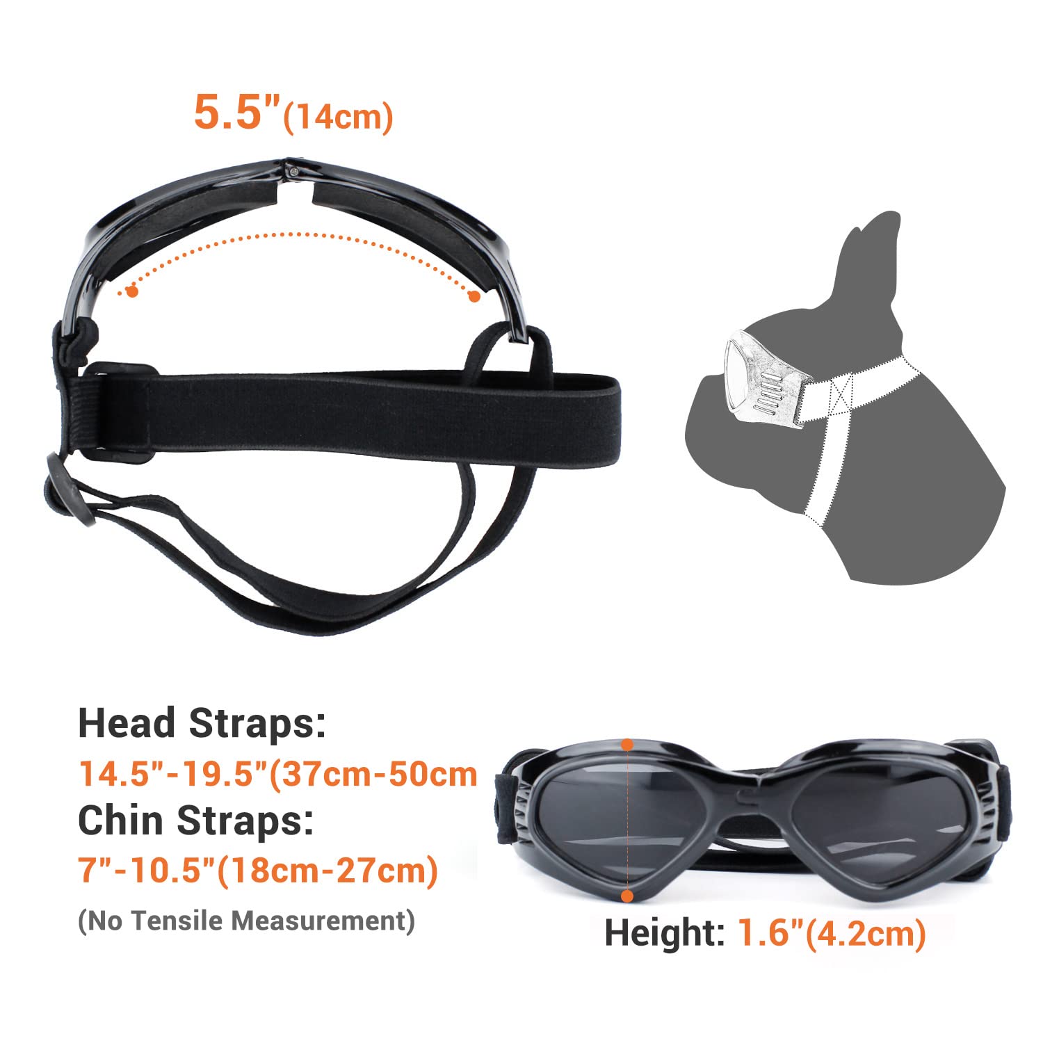 Billionchains Dog Goggles With Adjustable Straps Foldable Dog Sunglasses Anti-Uv For Small To Medium Dog-Black