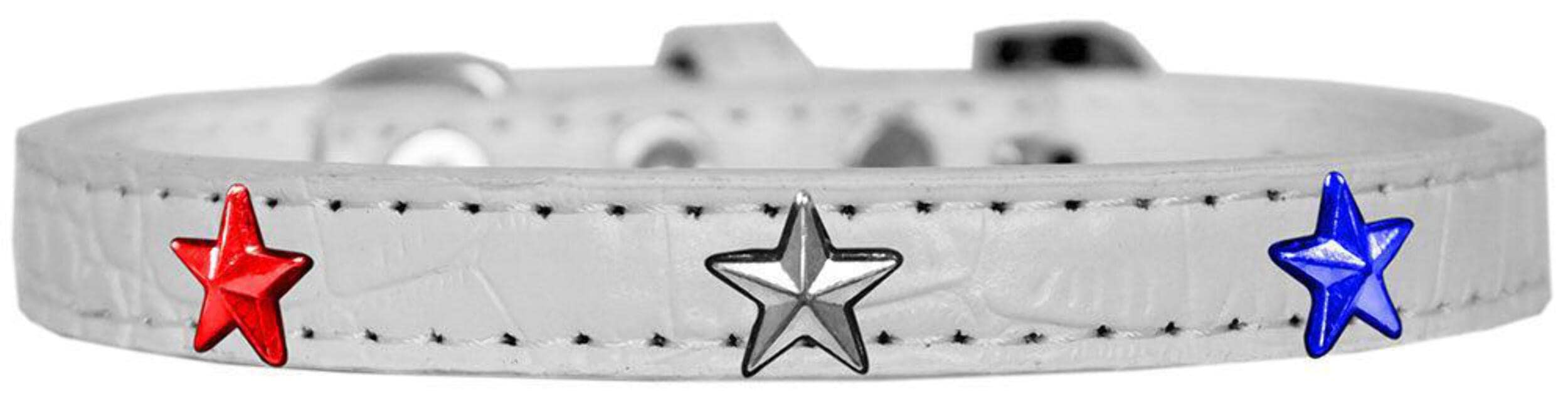 Dog, Puppy and Pet Designer Croc Widget Collar, &quot;Red, White & Blue Stars&quot; White 12