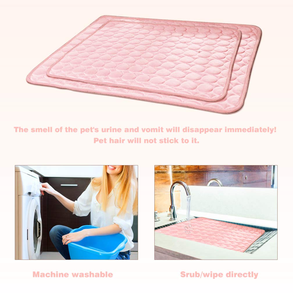 Meilimiyu Washable Dog Cooling Mat Ice Silk Pet Self Cooling Pad Blanket (40X28 In, Pink)