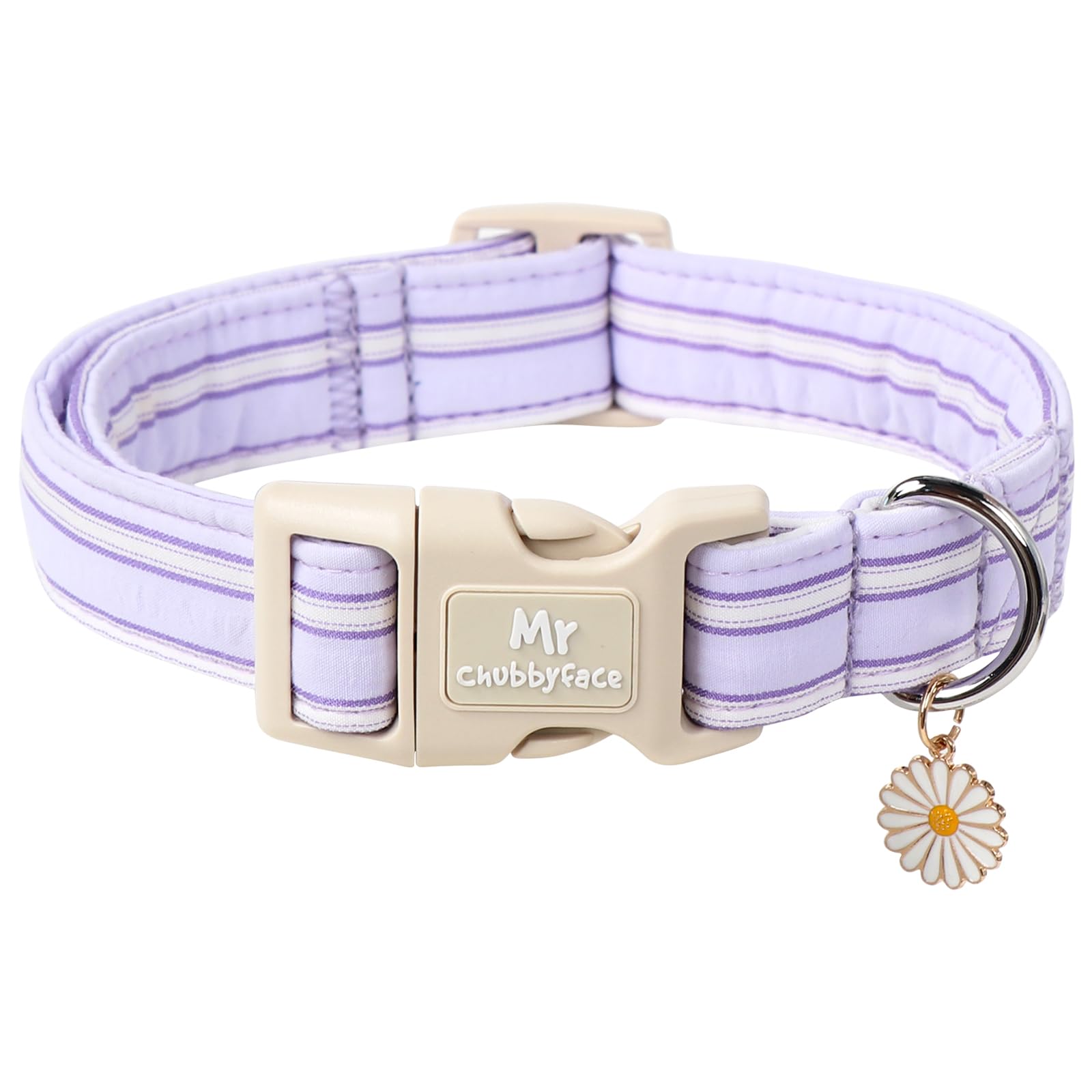 Mr.Chubbyface Cotton Dog Collar, Cute Lavender Summer Puppy Collar With Plastic Buckle, Adjustable Soft Natural Fabric Pet Colla