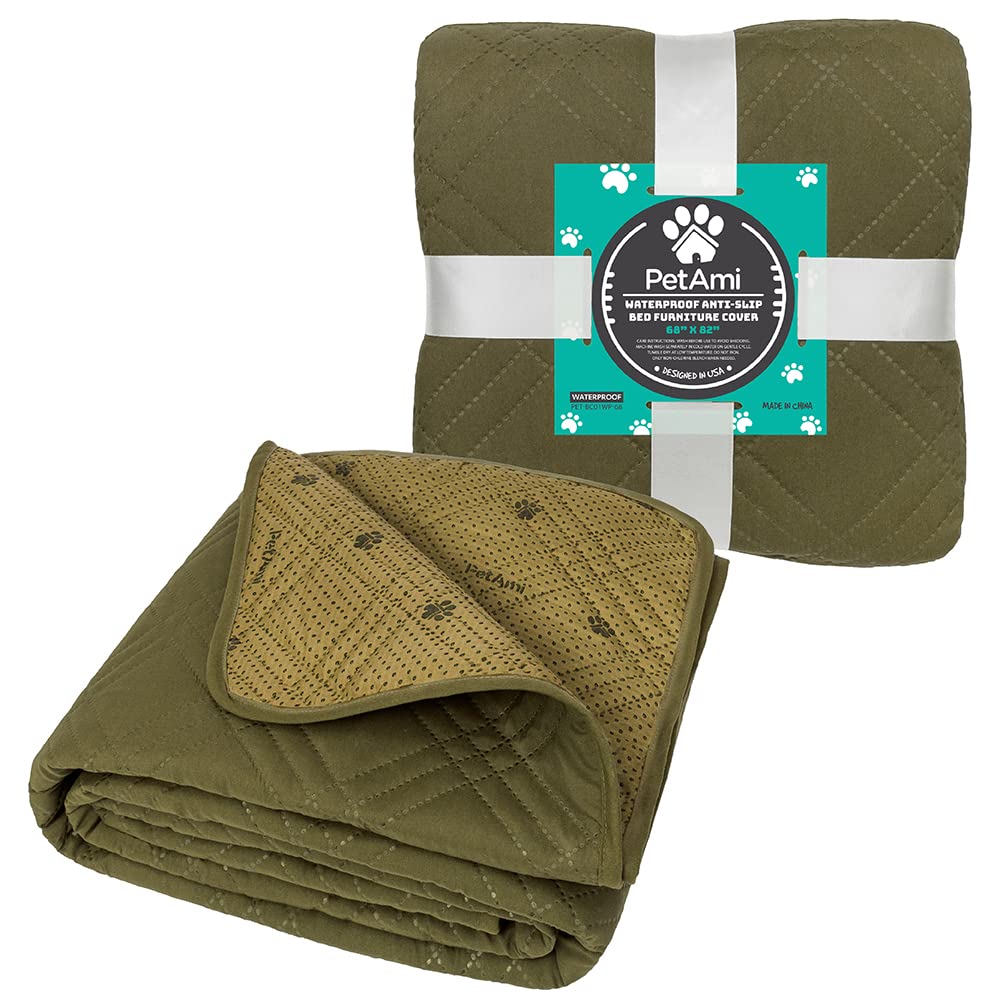 PetAmi Waterproof Dog Bed Cover - Large 68x82 Inches, Olive Green, Reversible, Water-Resistant, Anti-Slip, Washable Furniture Protector