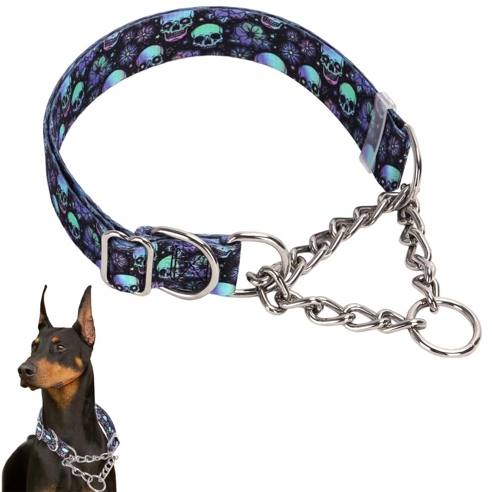Dog Choke Collar,Stainless Steel Chain Martingale Collar For Dogs, No Pull Slip Cinch Choker Choke Heavy Duty Dog Collars