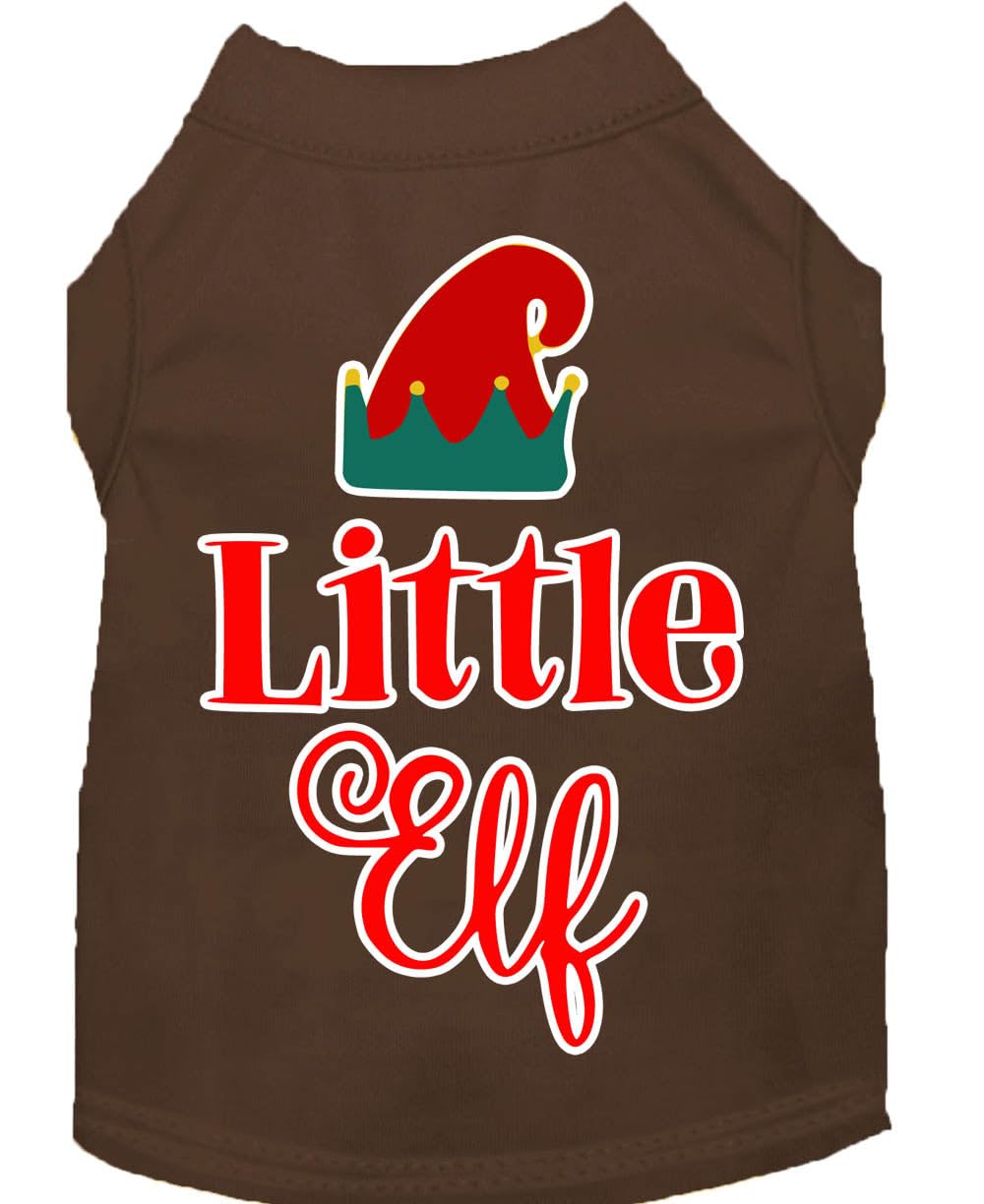 Christmas Pet Dog & Cat Shirt Screen Printed, &quot;Little Elf&quot; Brown XS (0-3 lbs.)