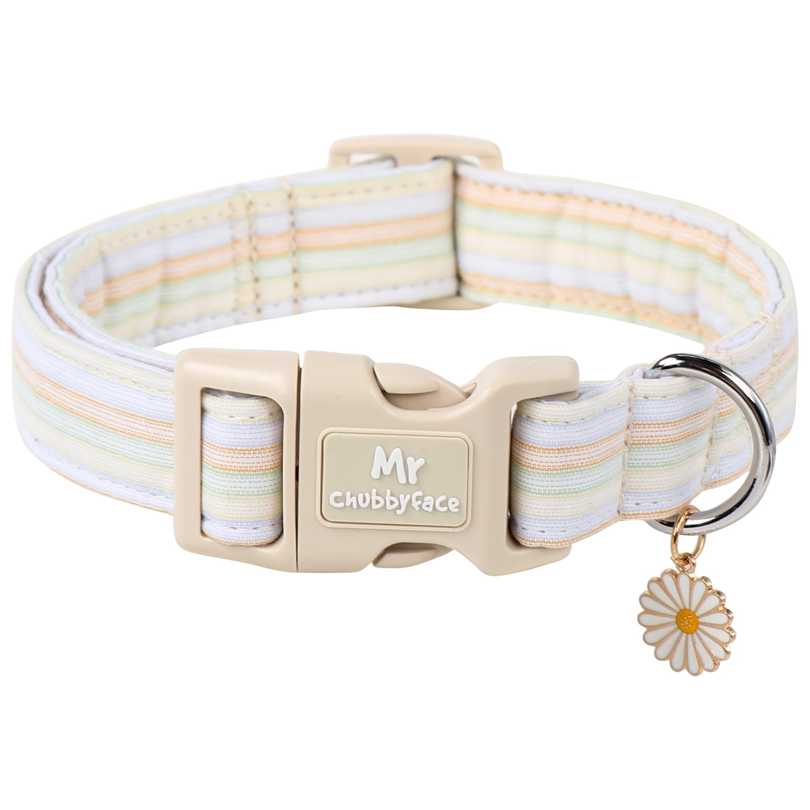 Mr.Chubbyface Cotton Dog Collar, Cute Orange Summer Puppy Collar With Plastic Buckle, Adjustable Soft Natural Fabric Pet Collar 