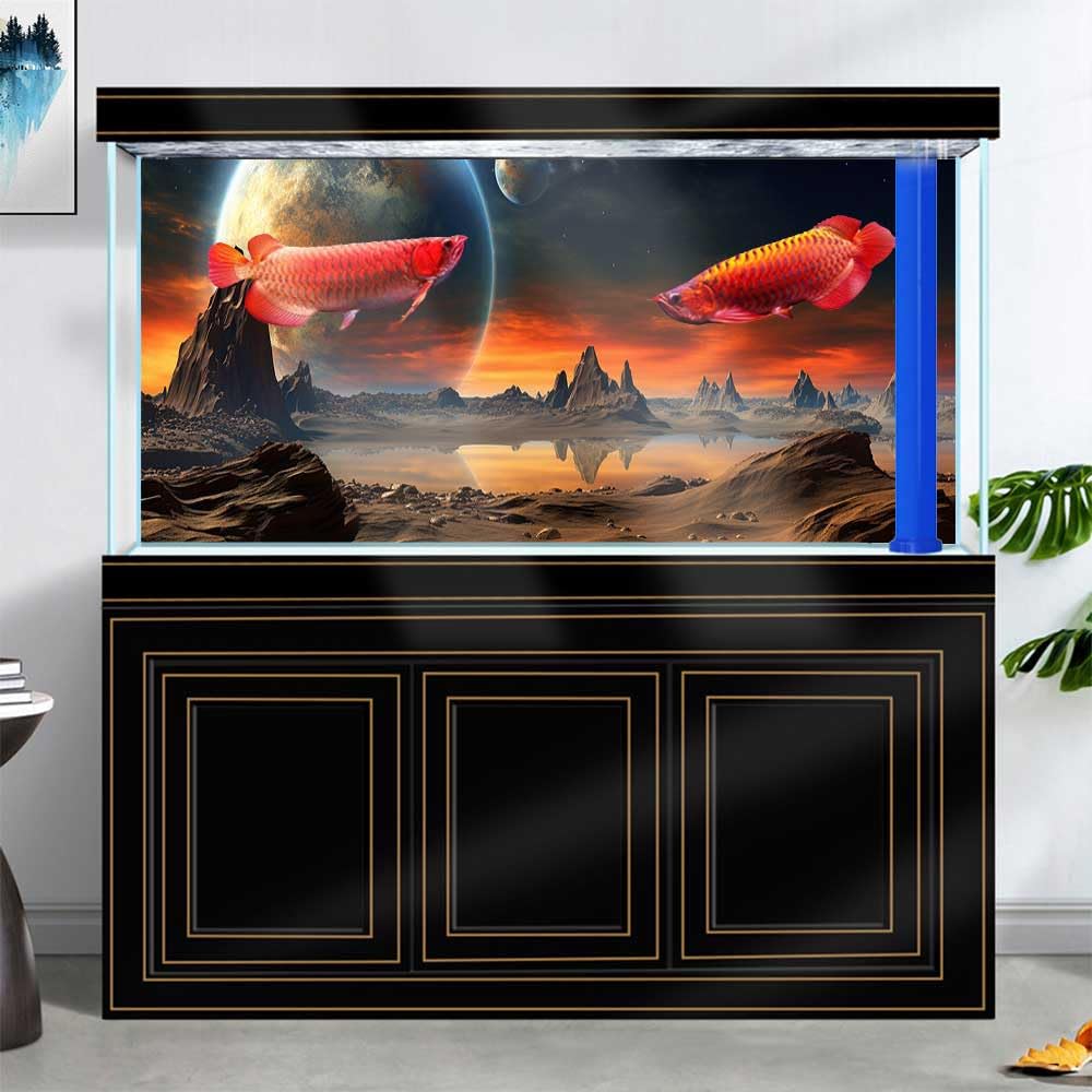 24X12IN Cosmic Aquarium Background, Cool Parallel Space Themed Fish Tank Background, Tropical Desert Terrarium Background with 8
