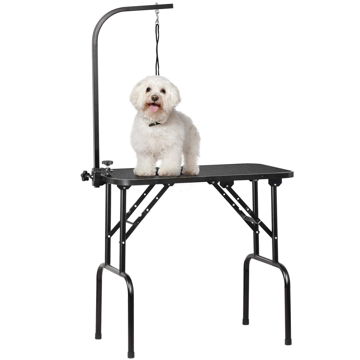Costoffs Foldable Dog/Cat/Pet Grooming Table Trimming Table With Adjustable Arm Folding Legs&Waterproof Surface Maximum Capacity Up To 100Kg, Black