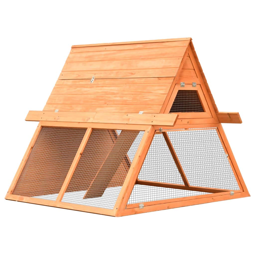 vidaXL Rabbit Hutch in Solid Pine & Fir Wood - A-Shaped Design, Iron Wire Mesh, Easy-Climb Ramp, Pull-Out Tray, Lockable Doors, 