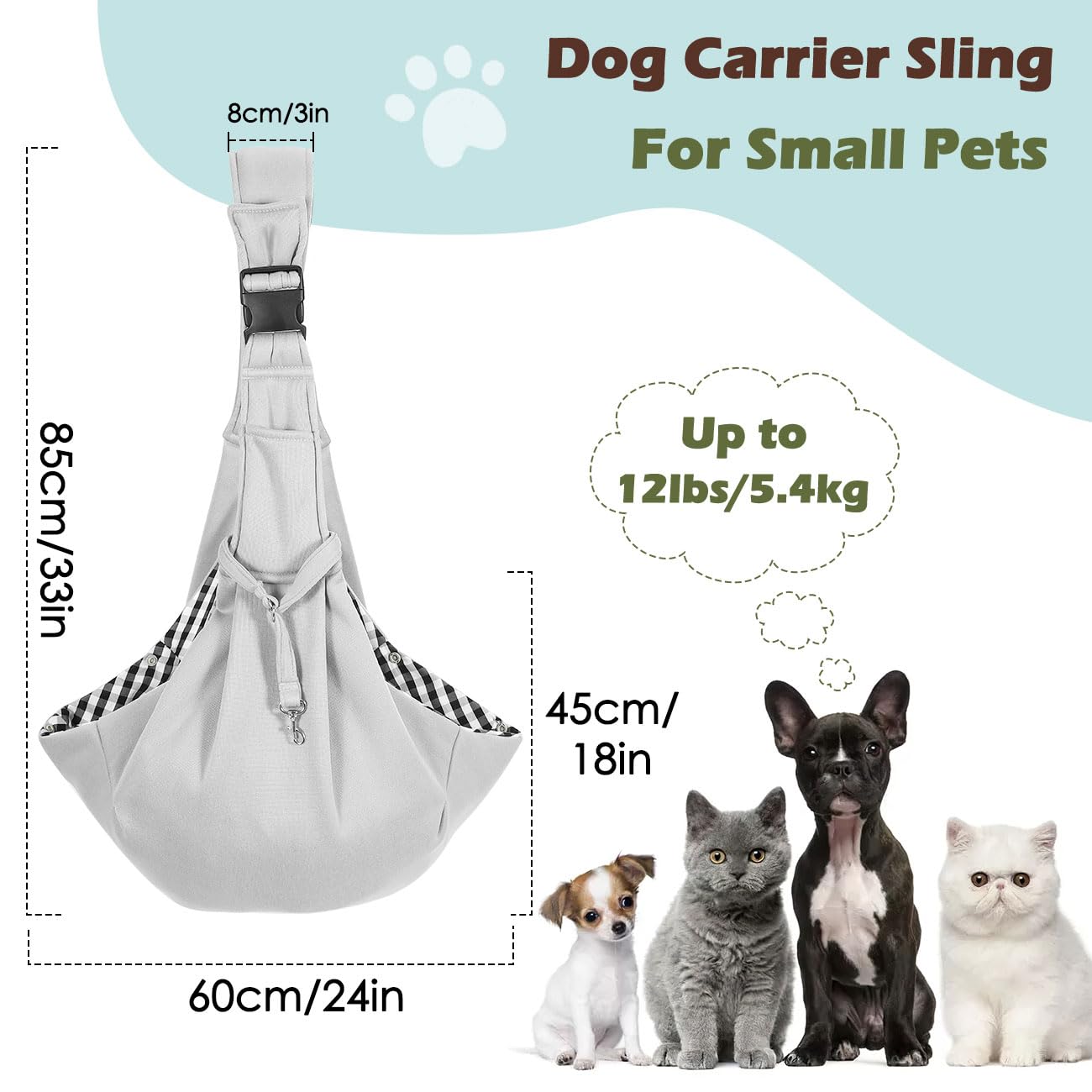 Pawaboo Small Dog Sling Carrier, Reversible Hands Free Dog Sling Carrier For Small Dogs And Cats, Puppy Sling Carrier With Adjus