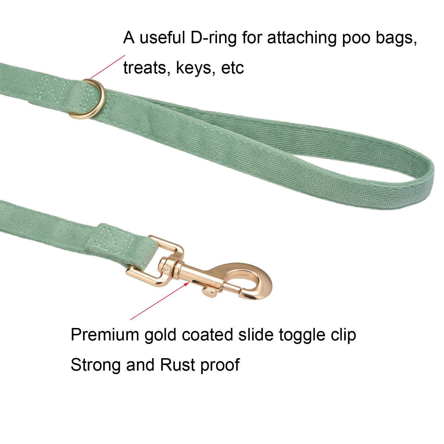 Ewinoom Soft Corduroy Dog Collar and Leash Set, Adjustable Cotton Dog Collars with Metal Buckle and Lead for Small Dogs,Grass Gr