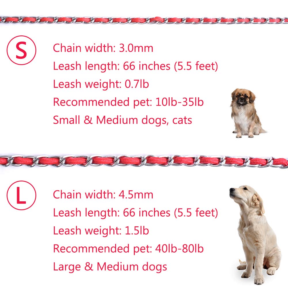 Chew Proof Dog Leash 5.5Ft Heavy Duty Dog Leashes Metal Pet Chain Lead With Soft Rope Handle For Medium Large Dogs
