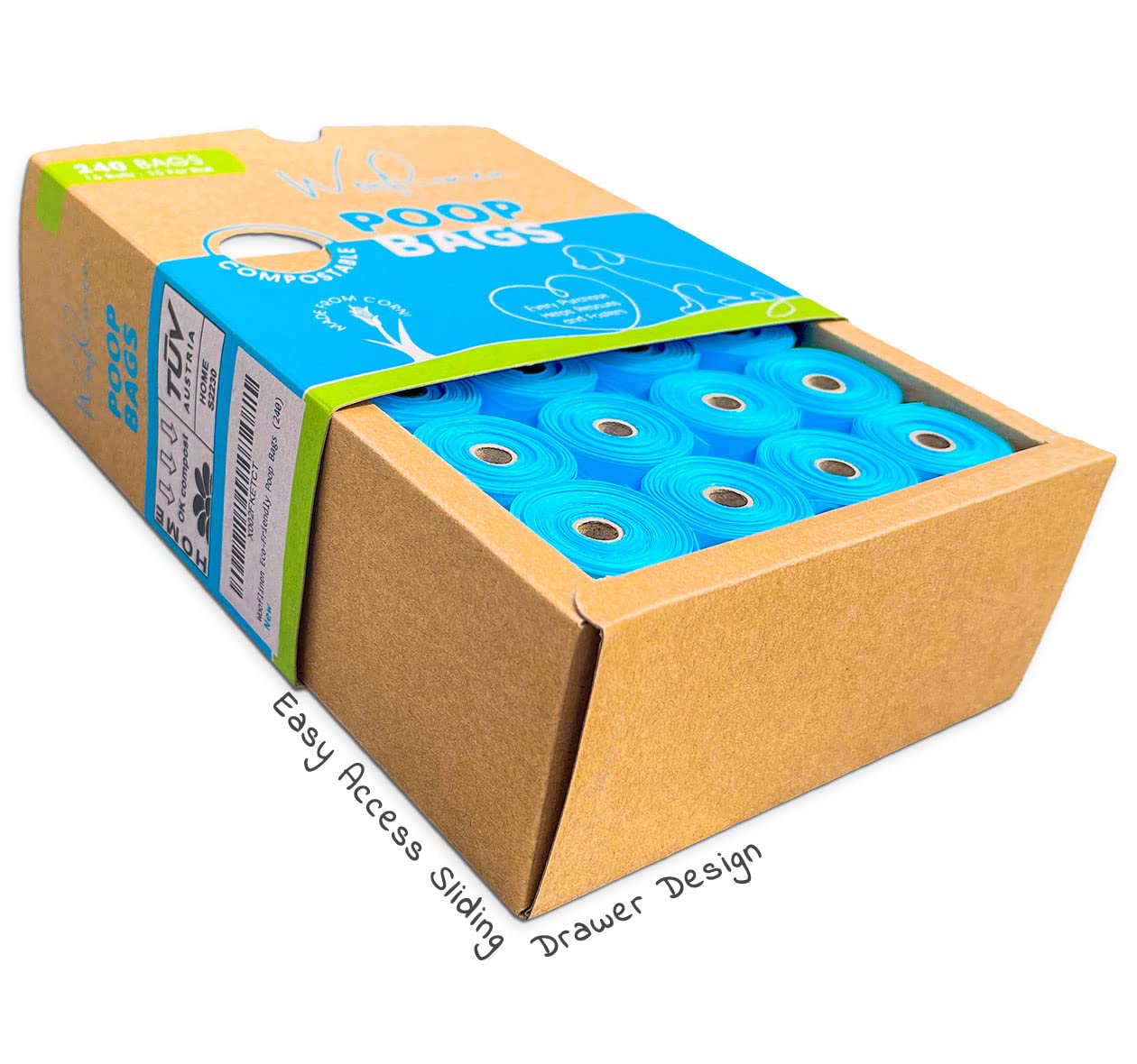 Wooflinen Dog Poop Bags  Certified Compostable Dog Waste Bags, 240 Bags, Made From Corn  Earth Friendly En 13432 Rated  Easy Ope