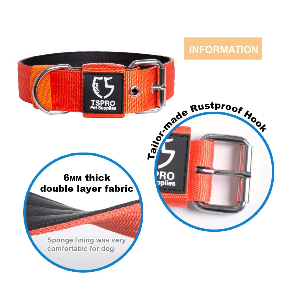 Tspro Tactical Dog Collar Military Grade Strong Dog Collar Thick Dog Collar Heavy Duty Metal Buckle Dog Collar For Small Dogs(Orange-S)