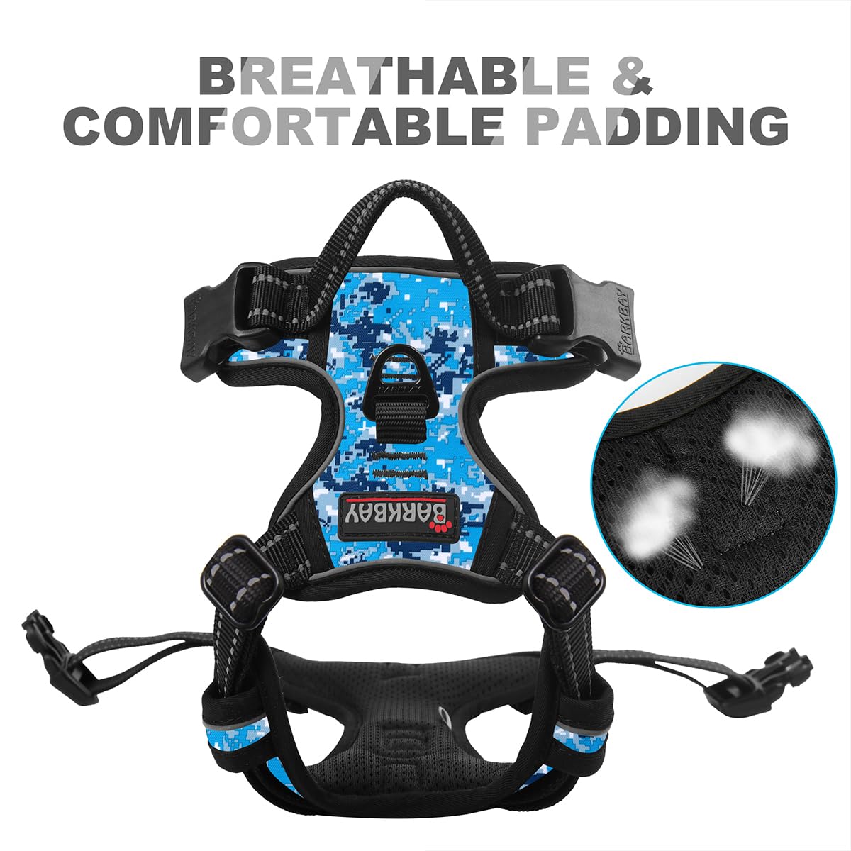 BARKBAY No Pull Dog Harness Front Clip Heavy Duty Reflective Easy Control Handle for Large Dog Walking(Blue camo,XS)