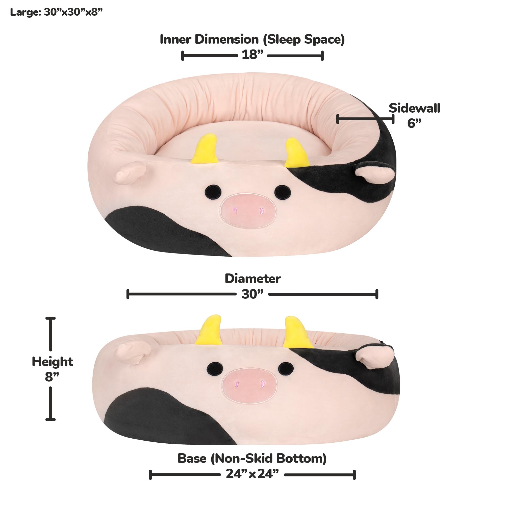 Squishmallows Original 30-Inch Connor The Cow Plush Pet Bed - Large Ultrasoft Pink Cow for Dogs and Cats
