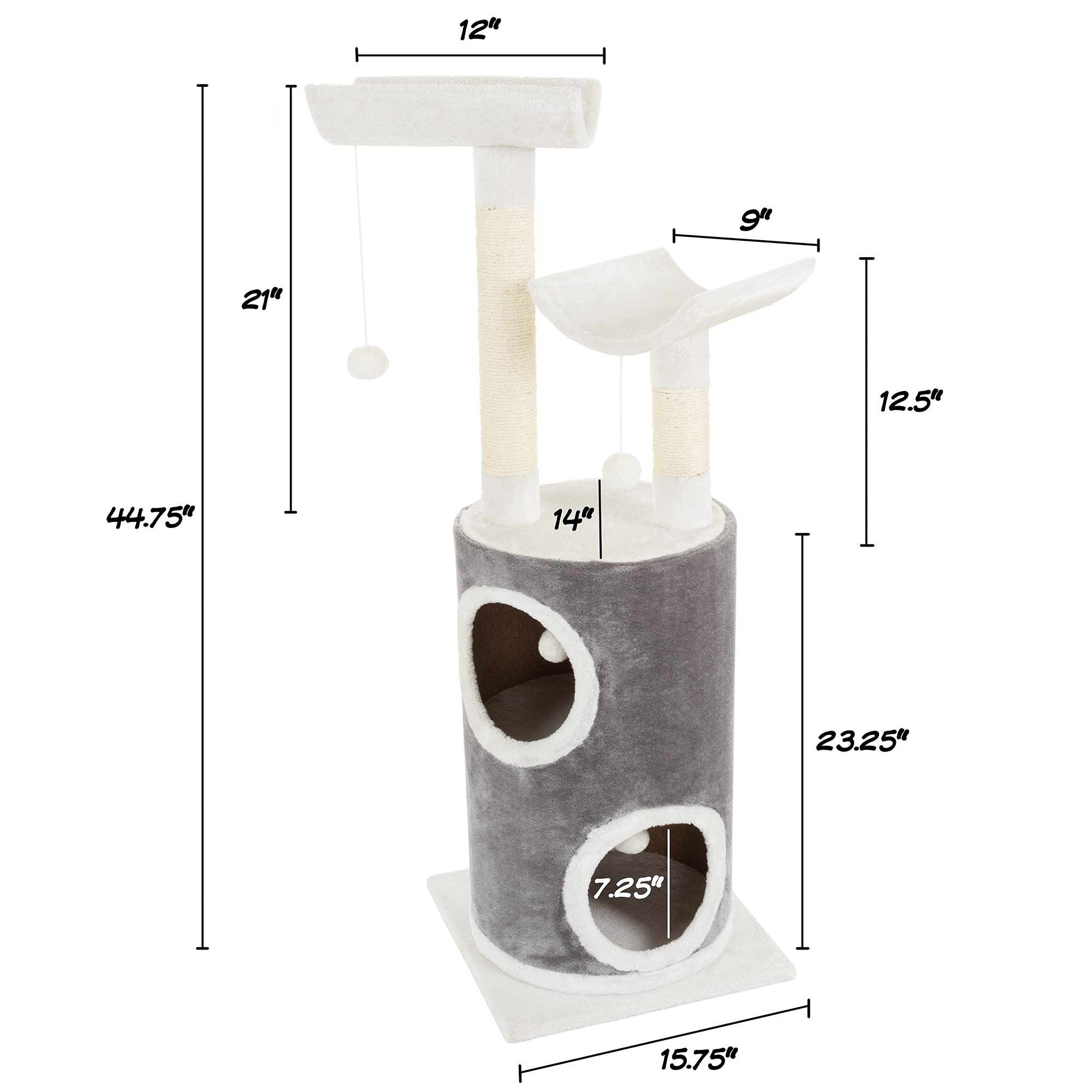45In Cat Tree With Napping Perches, 2 Story Cat Condo, Cat Scratching Posts, And Hanging Toys - Cat Tower For Indoor Cats By Pet