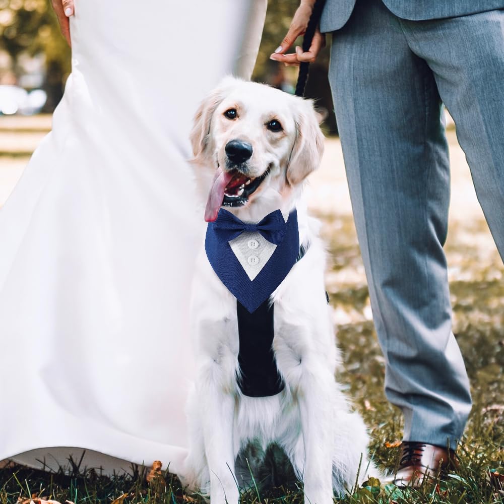 Dogtact Wedding Bandana, Formal Tuxedo Adjustable Pet Collar With Bow, Dog Wedding Clothing For Small, Medium And Large, Birthda