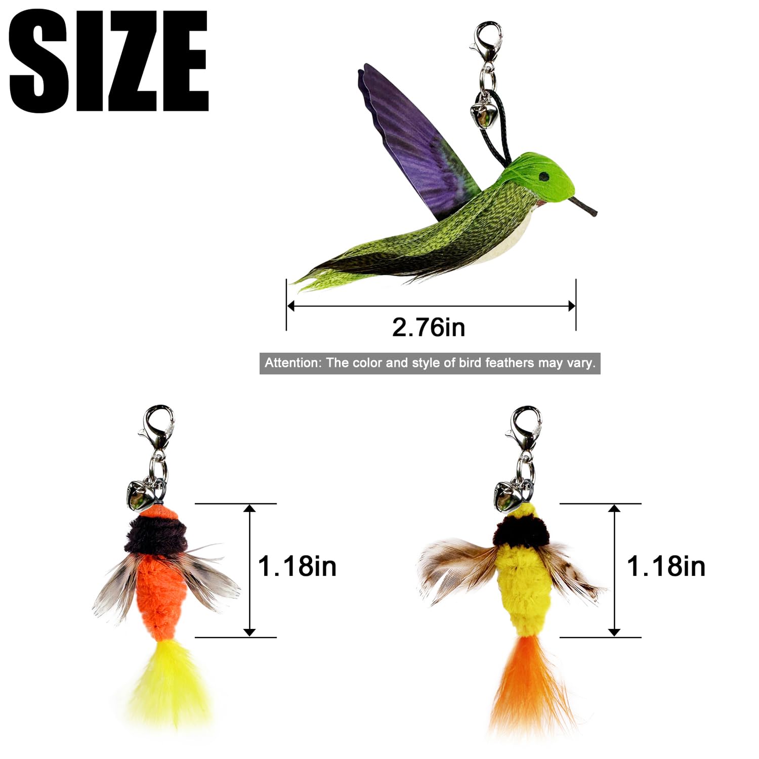 Ttcat Cat Feather Toys Replacement,3 Pcs Hummingbird Insect Feathers Refills For Cat Wands.