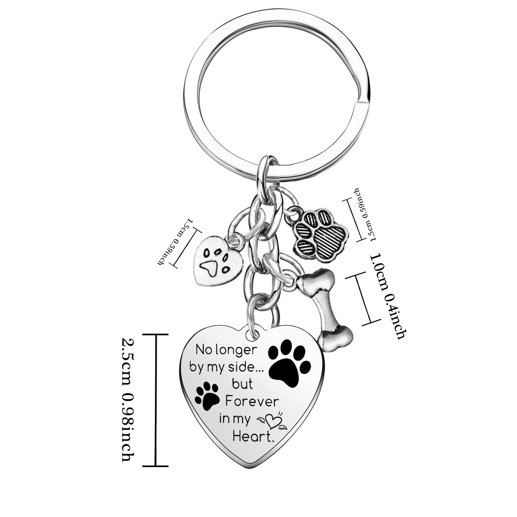 Dog Memorial Gifts Pet Memorial Keychain No Longer by My Side Forever in My Heart Key Chain Loss of Dog Gifts Paw Prints Charm S
