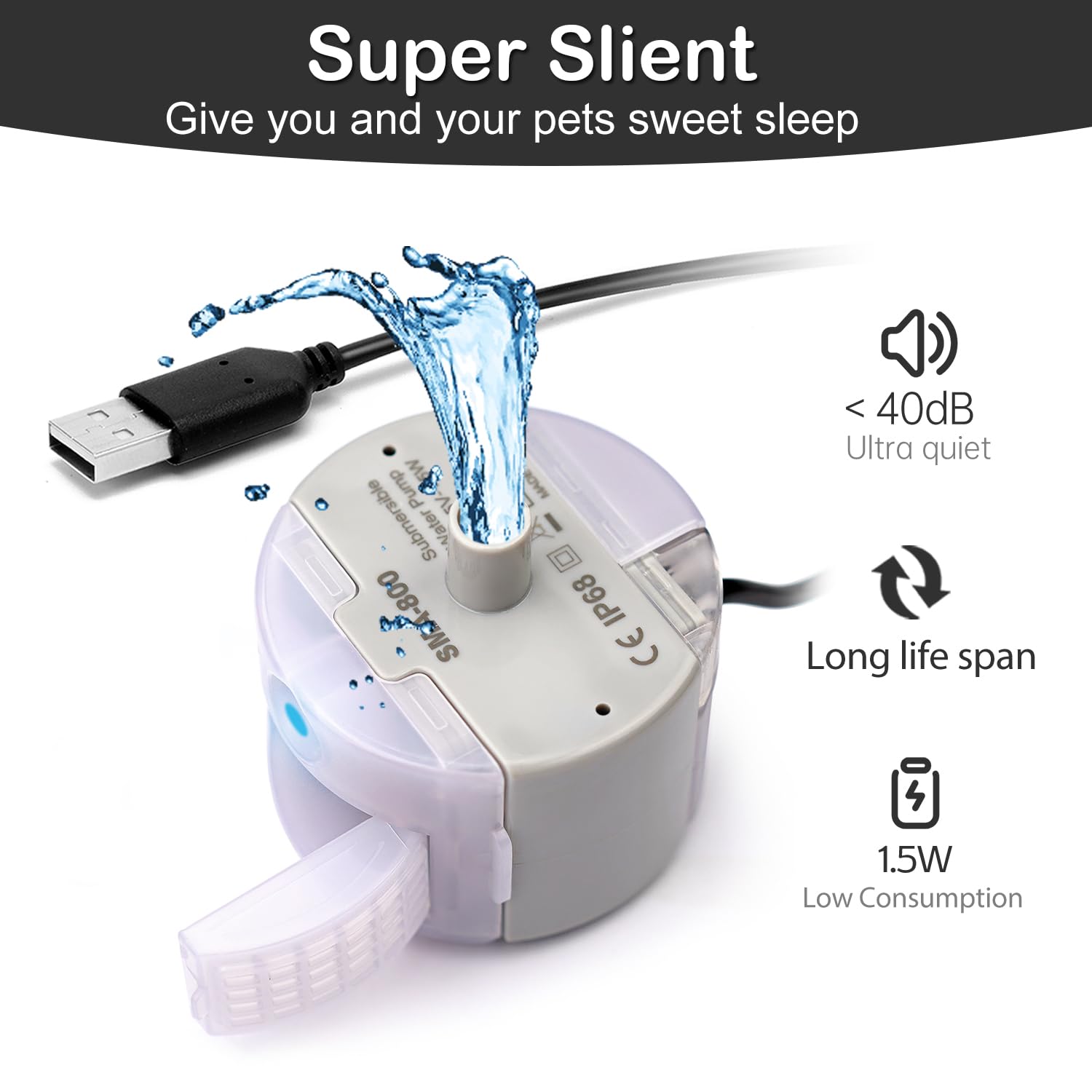 Cat Water Fountain Pump,Cat Fountain Pumps Replacement Sma-800 Submersible Motor,Pet Water Fountain Pump For Stainless Steel Cat