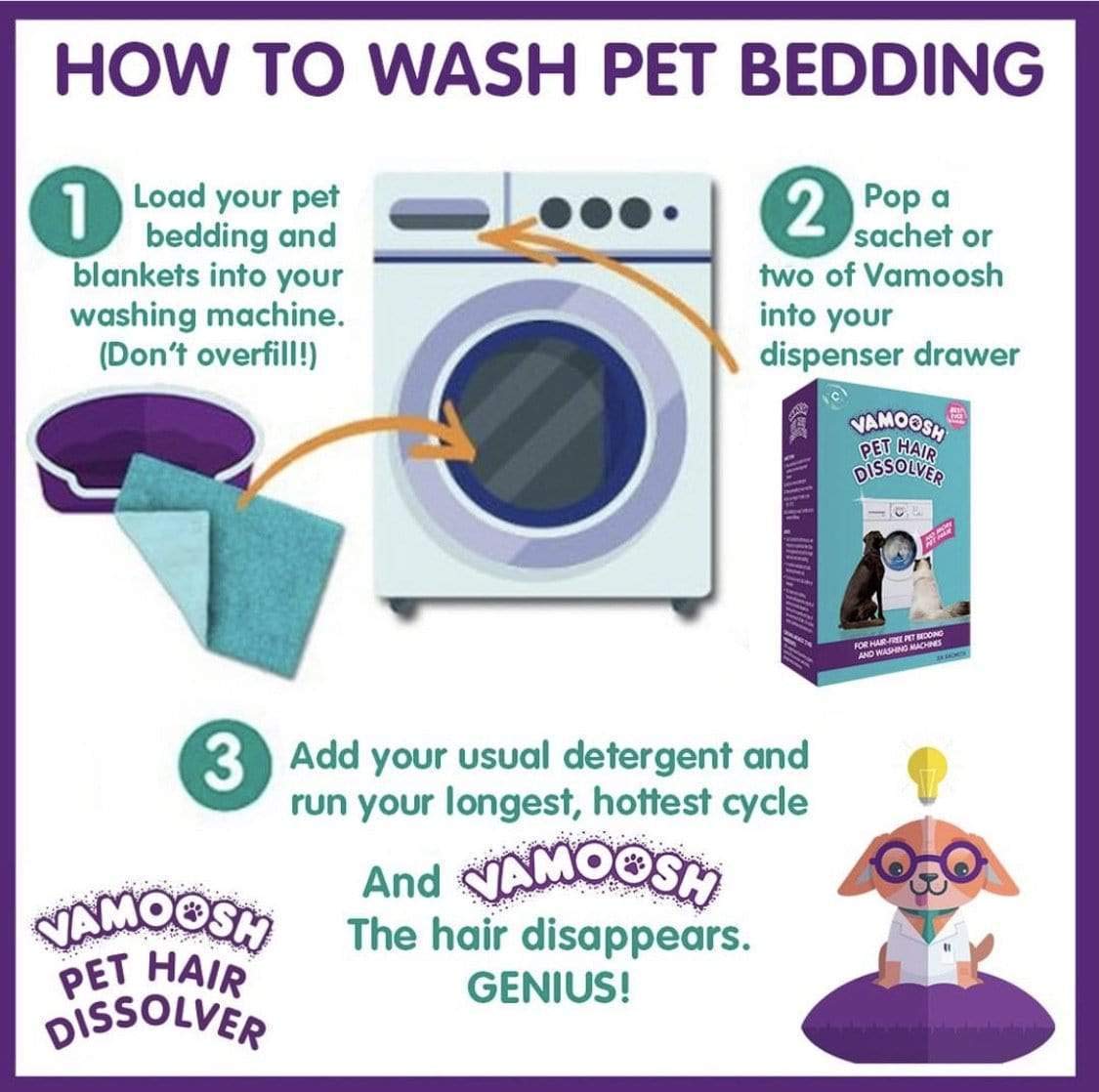 Vamoosh Pet Hair Dissolver 3 X 100G (1 Box) Dissolves Pet Hair In Laundry