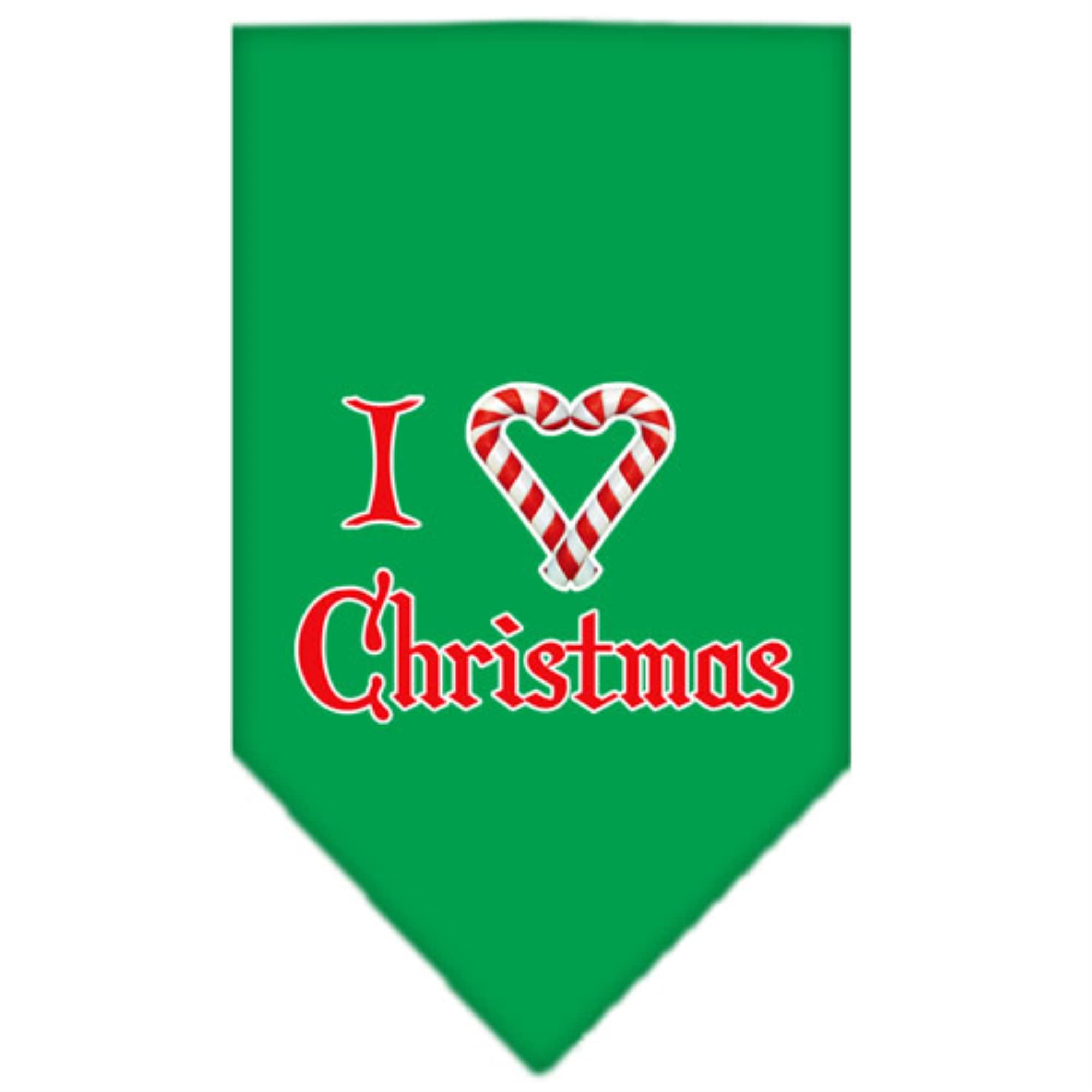 Christmas Pet and Dog Bandana Screen Printed, &quot;I Heart Christmas&quot; Emerald Green Small