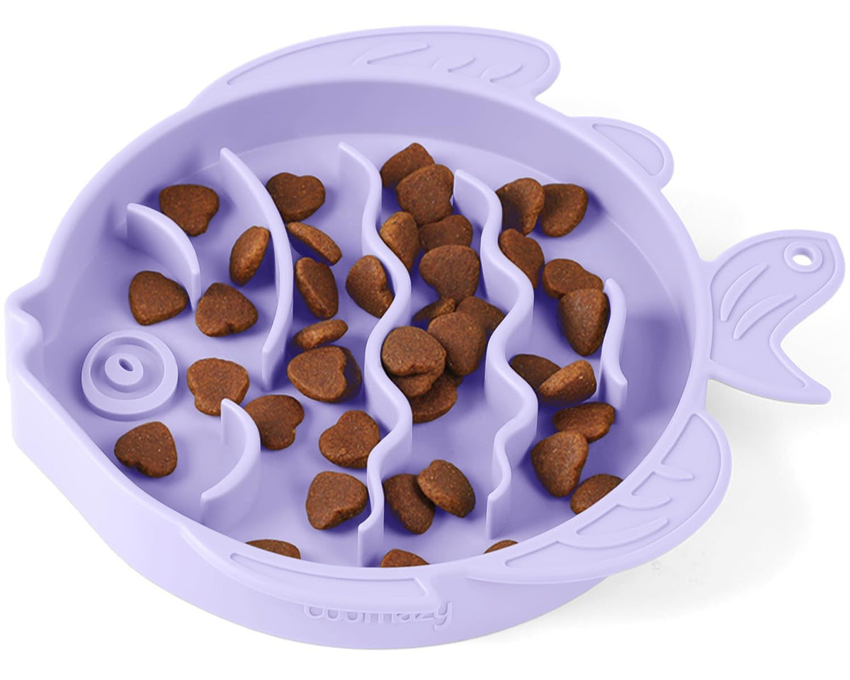 Coomazy 2-In-1 Silicone Slow Feeder Dog Cat Bowls, Lick Mat Interactive Puzzle Toy For Pets Dry/Wet Food Training, Keeps Dogs Cats Busy, Prevents Puppy Kitty Overeating (Purple, 1.2 Cup)